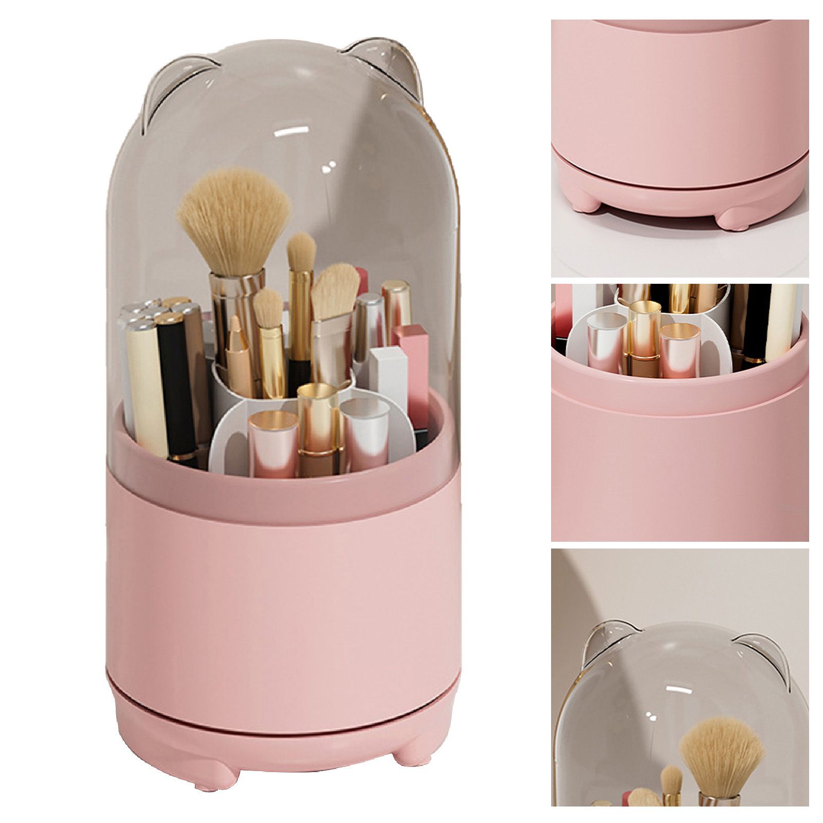 Makeup Brush Storage Container 360 Degree Rotating Dust Prevention Transparent view 4
