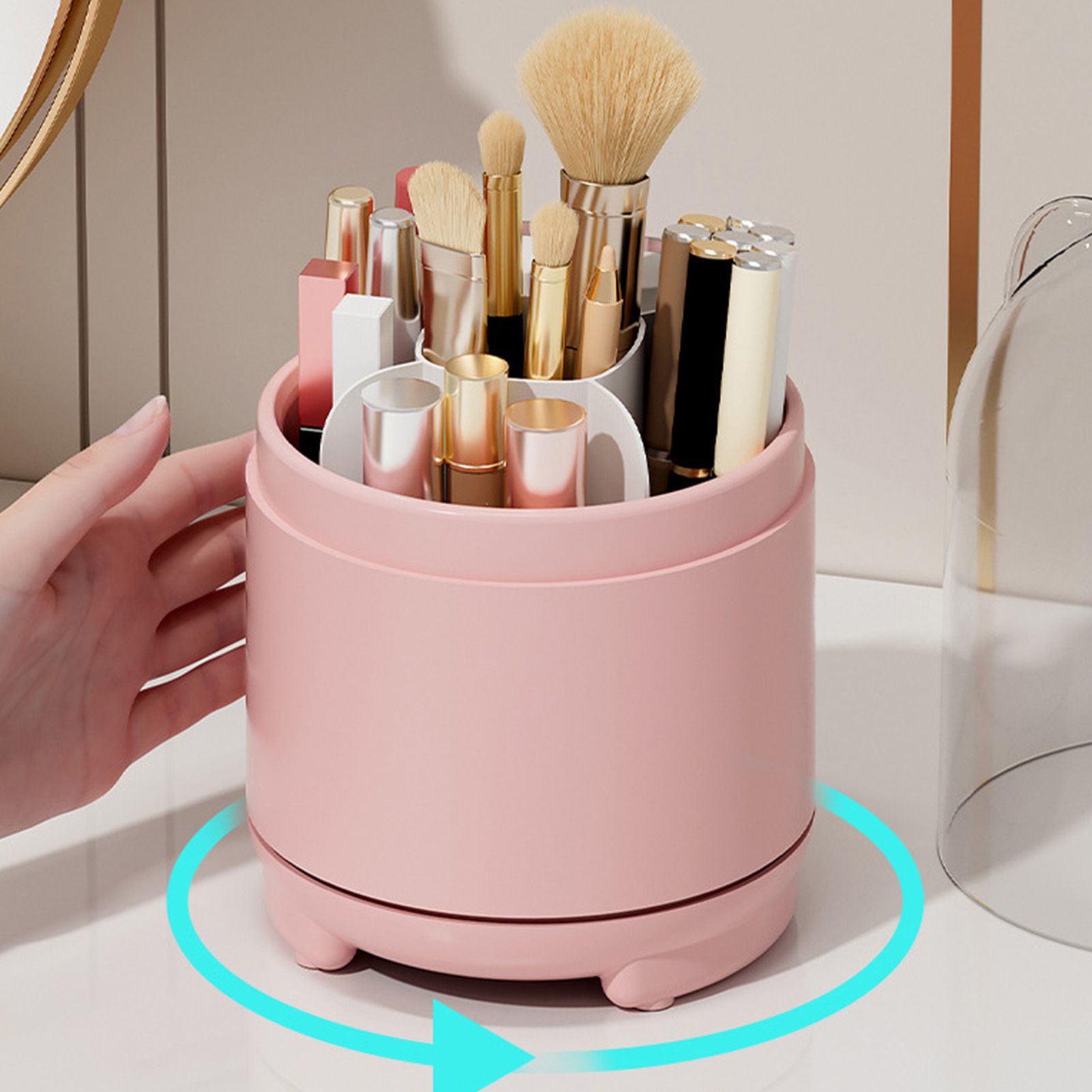Makeup Brush Storage Container 360 Degree Rotating Dust Prevention Transparent view 5