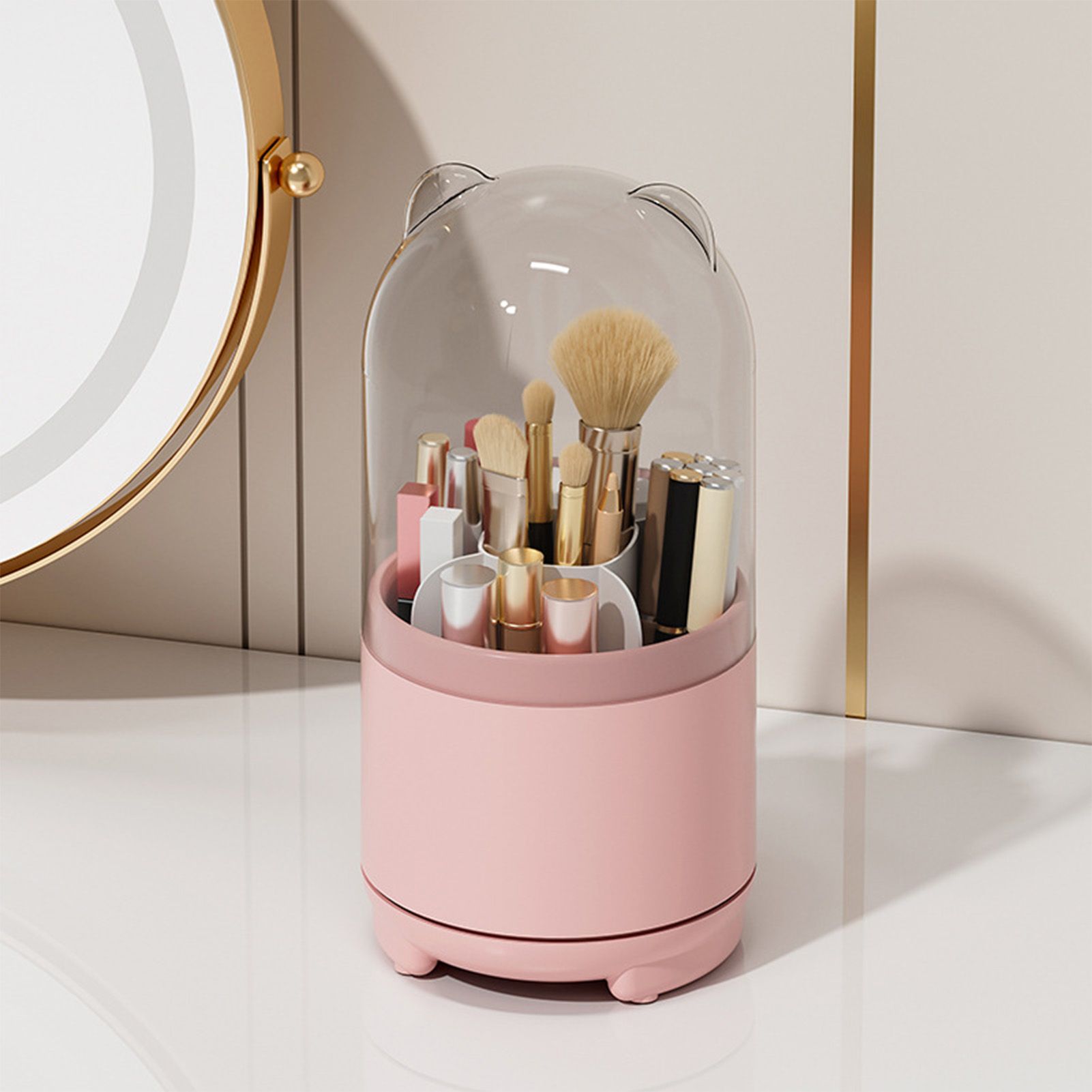 Makeup Brush Storage Container 360 Degree Rotating Dust Prevention Transparent view 6