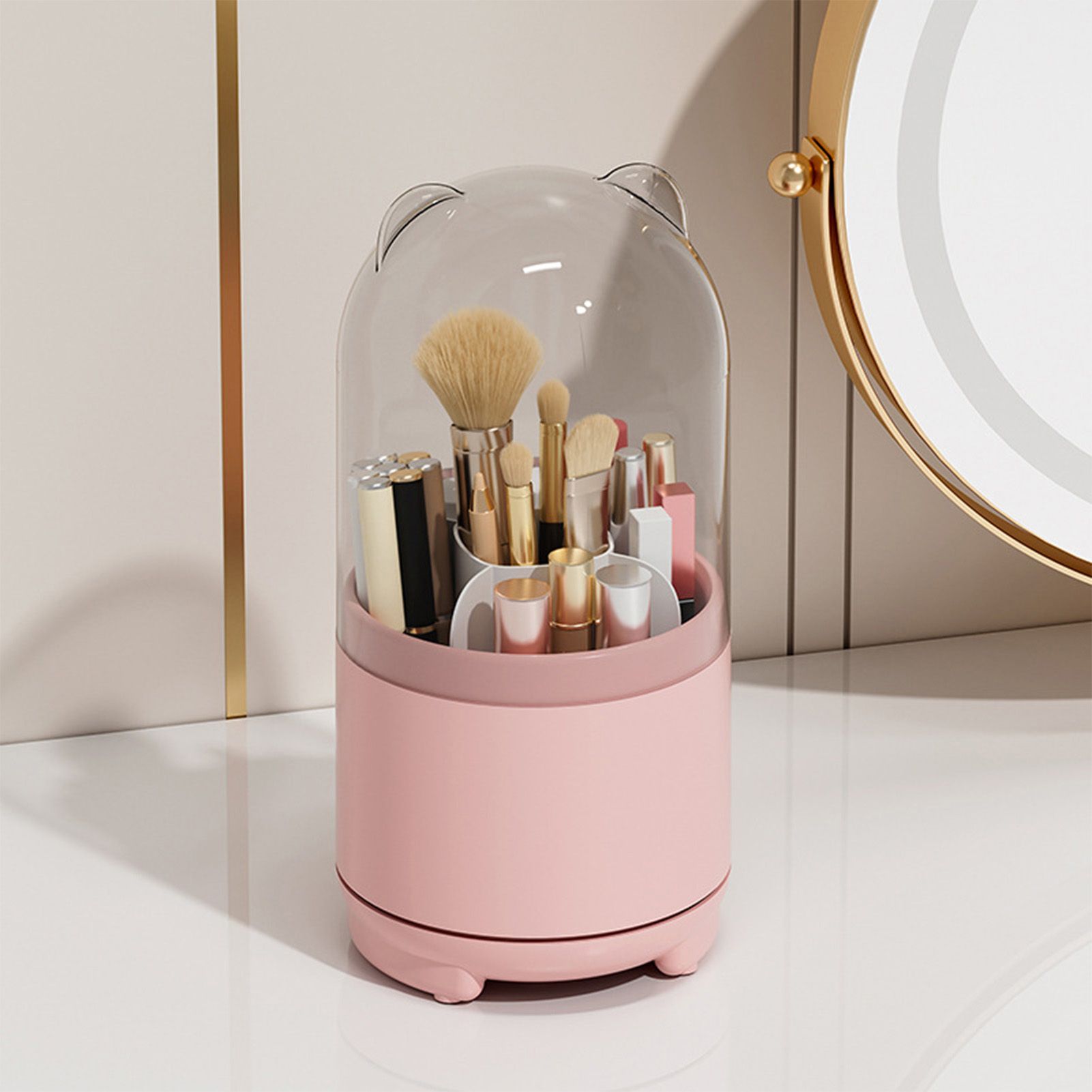 Makeup Brush Storage Container 360 Degree Rotating Dust Prevention Transparent view 11