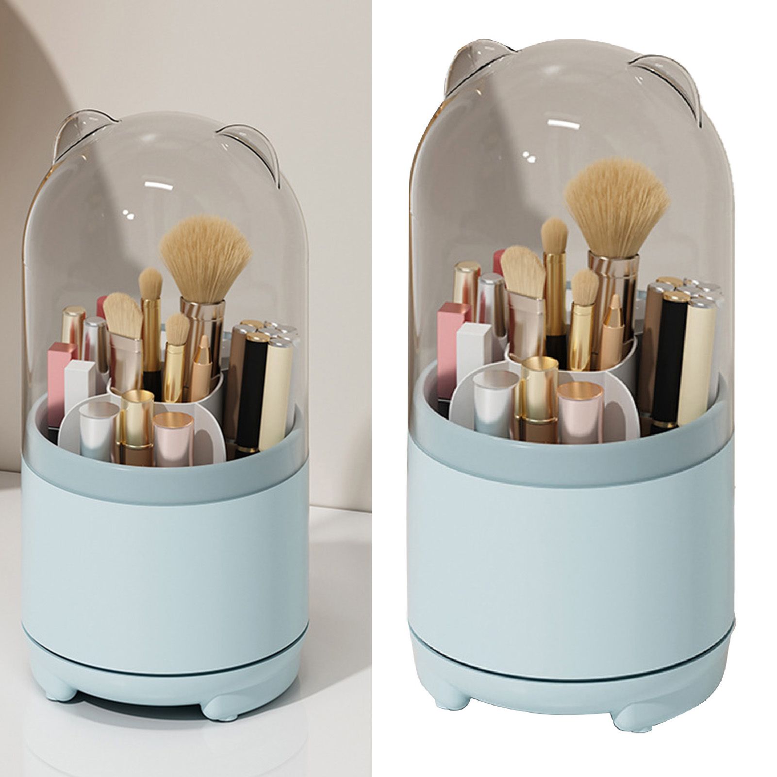 Makeup Brush Storage Container 360 Degree Rotating Dust Prevention Transparent view 3