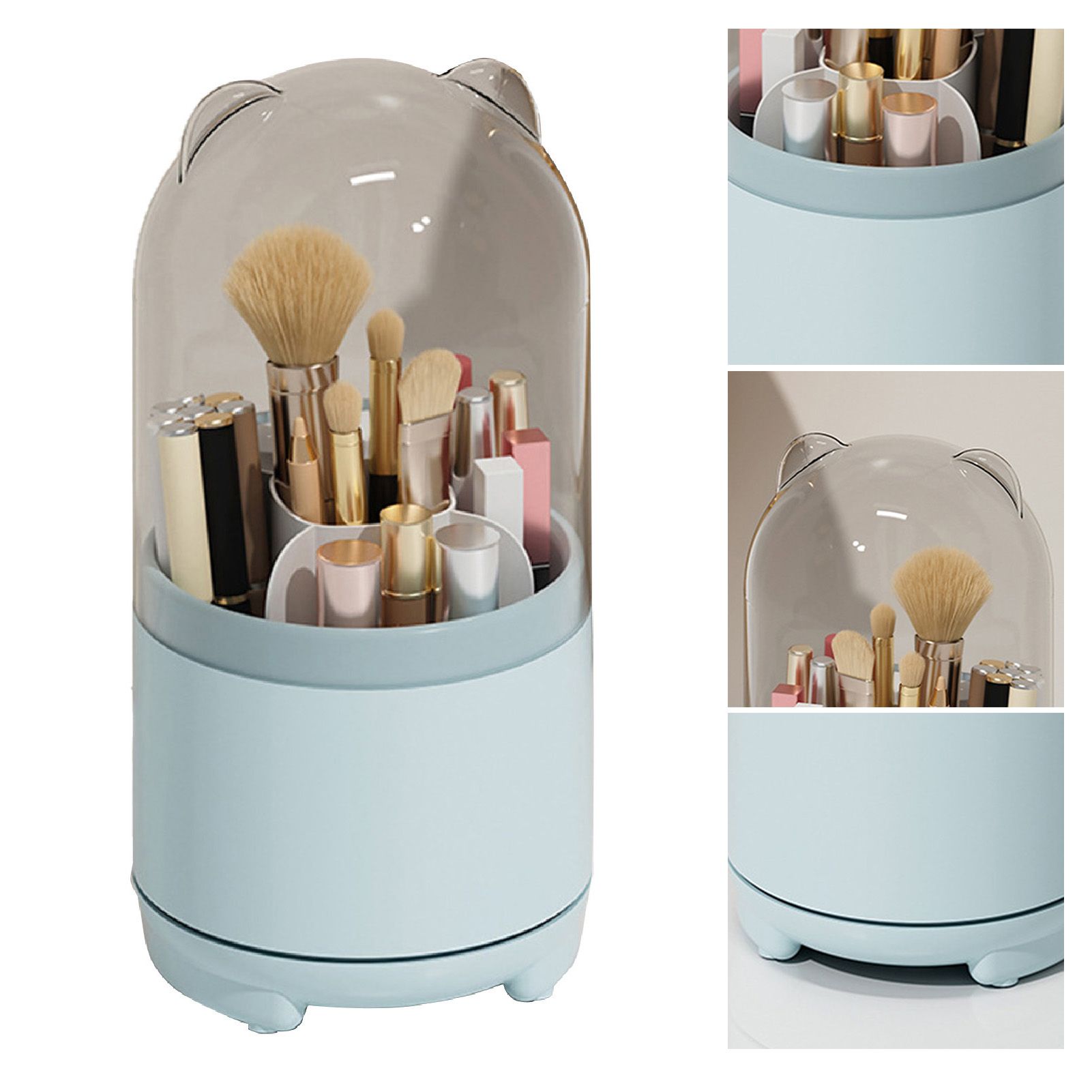 Makeup Brush Storage Container 360 Degree Rotating Dust Prevention Transparent view 4