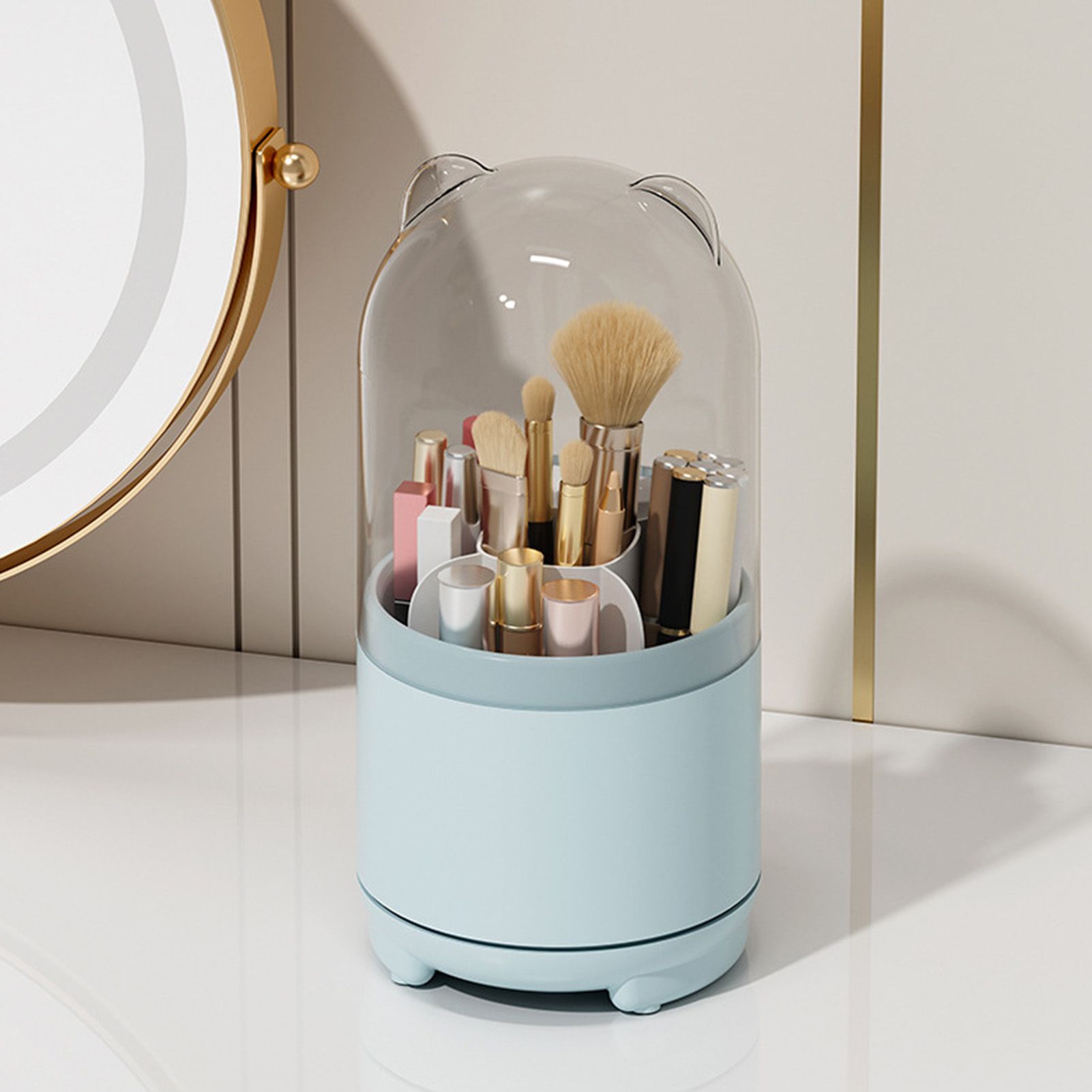 Makeup Brush Storage Container 360 Degree Rotating Dust Prevention Transparent view 5