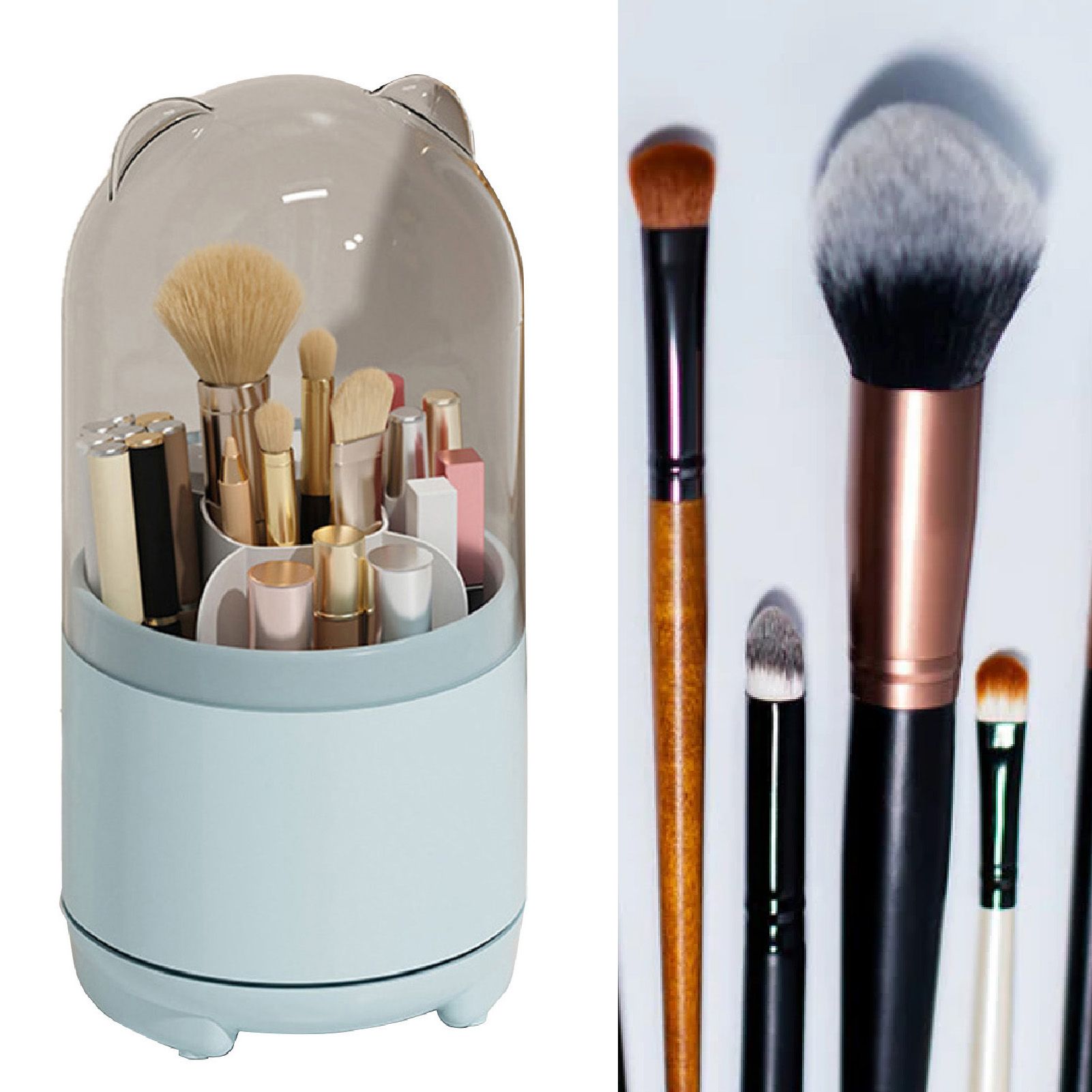 Makeup Brush Storage Container 360 Degree Rotating Dust Prevention Transparent view 6