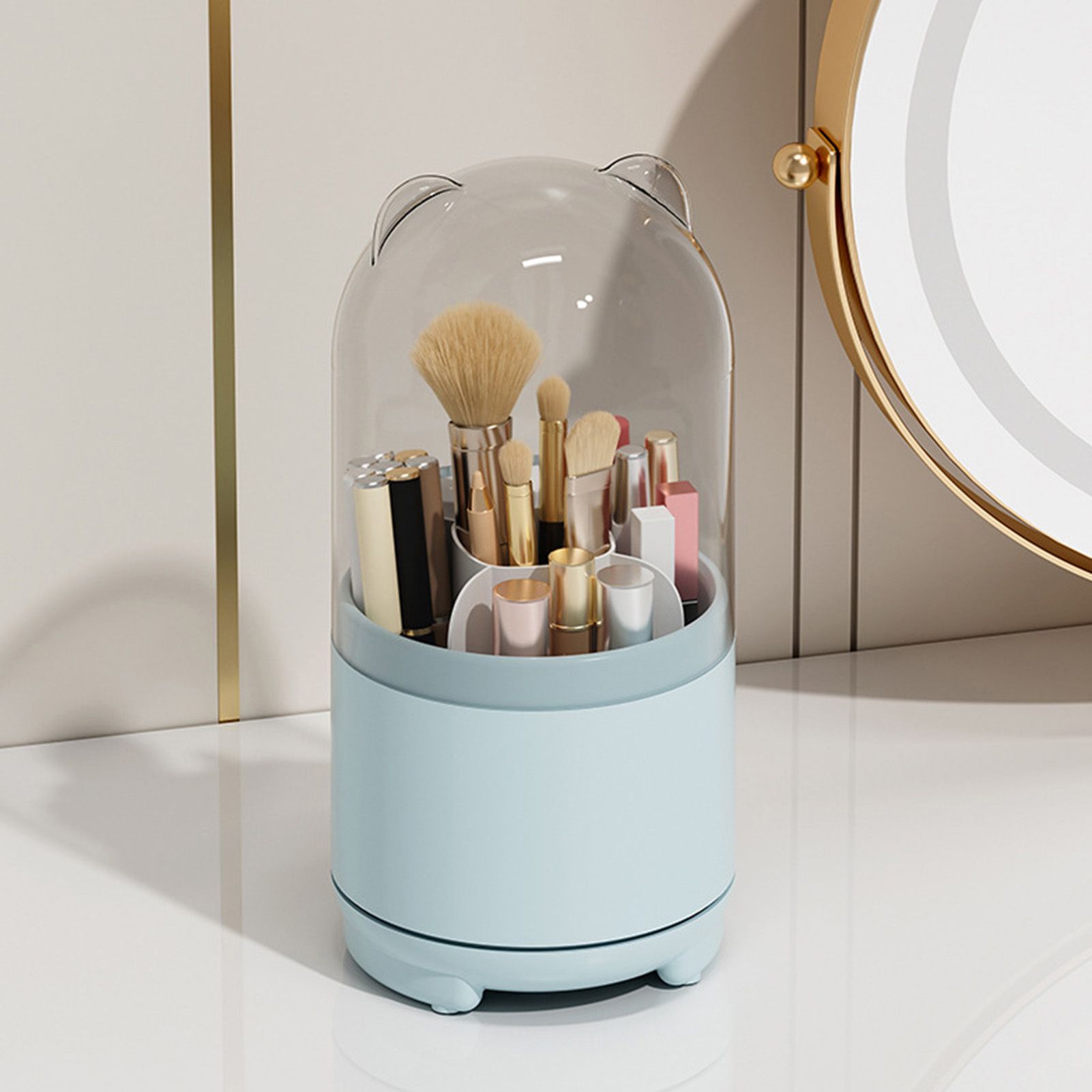 Makeup Brush Storage Container 360 Degree Rotating Dust Prevention Transparent view 11