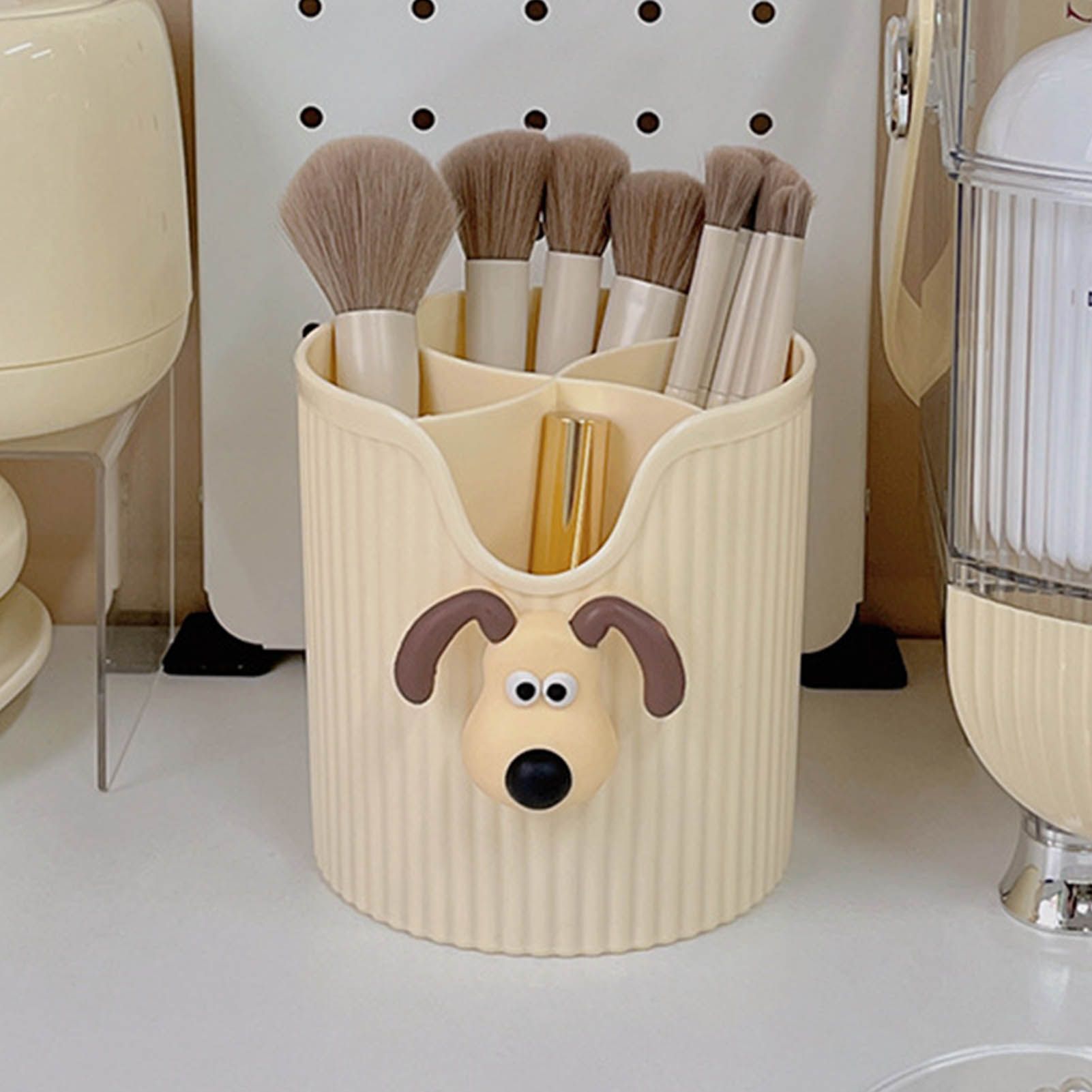 Desk Pencil Pen Holder 4 Compartments Large Capacity Cute School Supplies view 10
