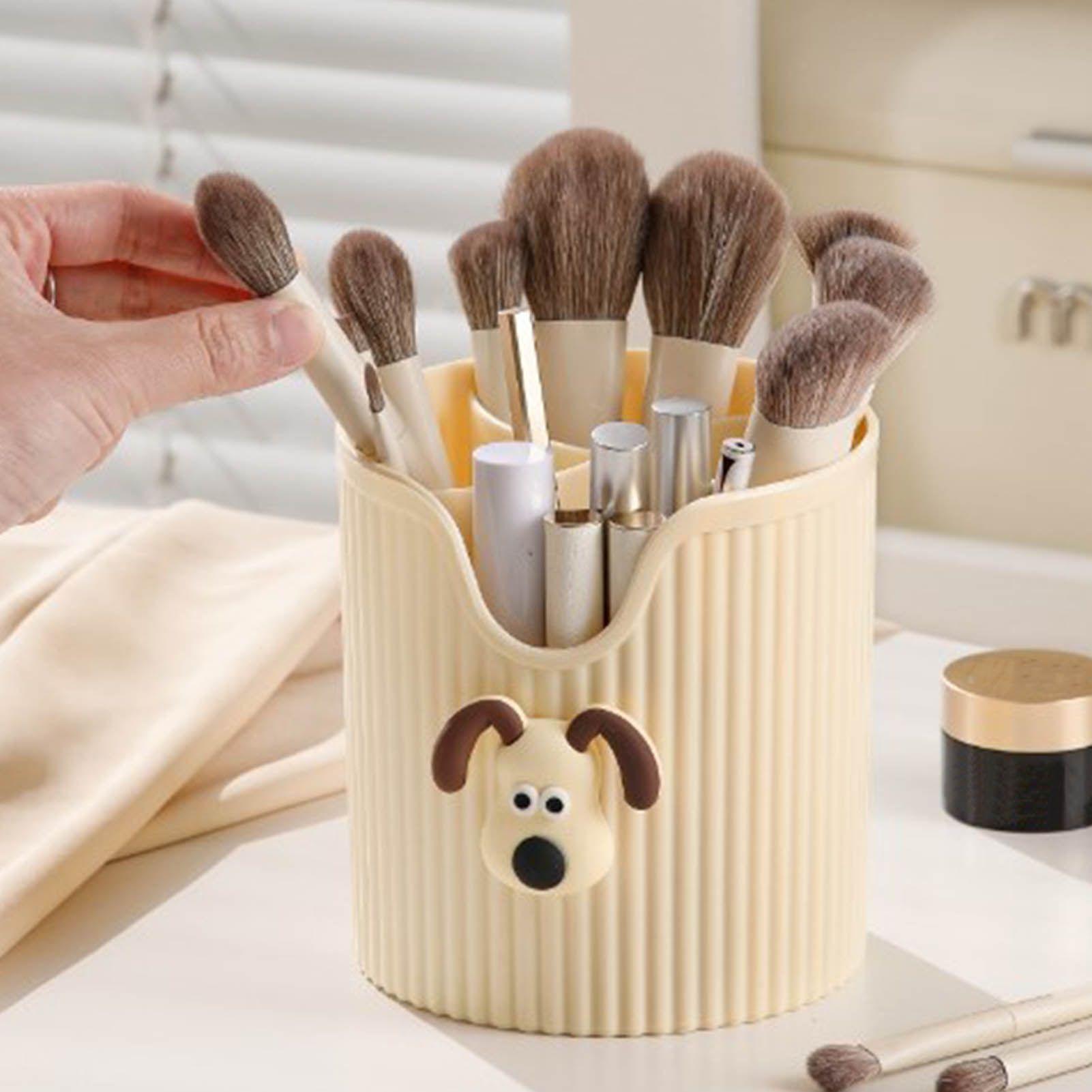 Desk Pencil Pen Holder 4 Compartments Large Capacity Cute School Supplies view 12