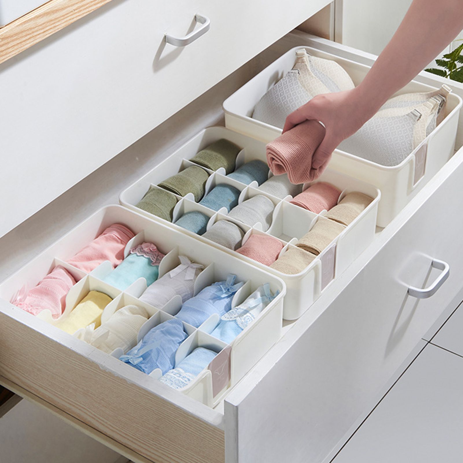 Sock Underwear Organizer Divider Plastic 15 Cell Closet Drawer Storage Box for view 15