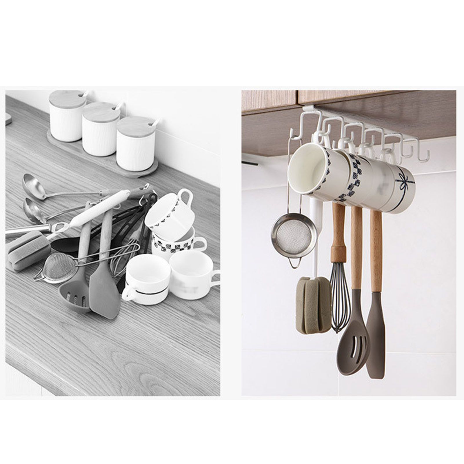 Kitchen Utensil Holder Hanger Iron Double Row Hook Spoon Shovel Shelving for view 12