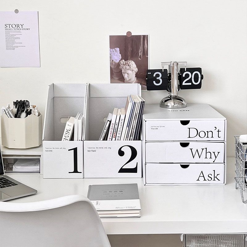 Desk Organizer with Drawer Corrugated Paper 3 Tier Desktop Storage Box for view 6
