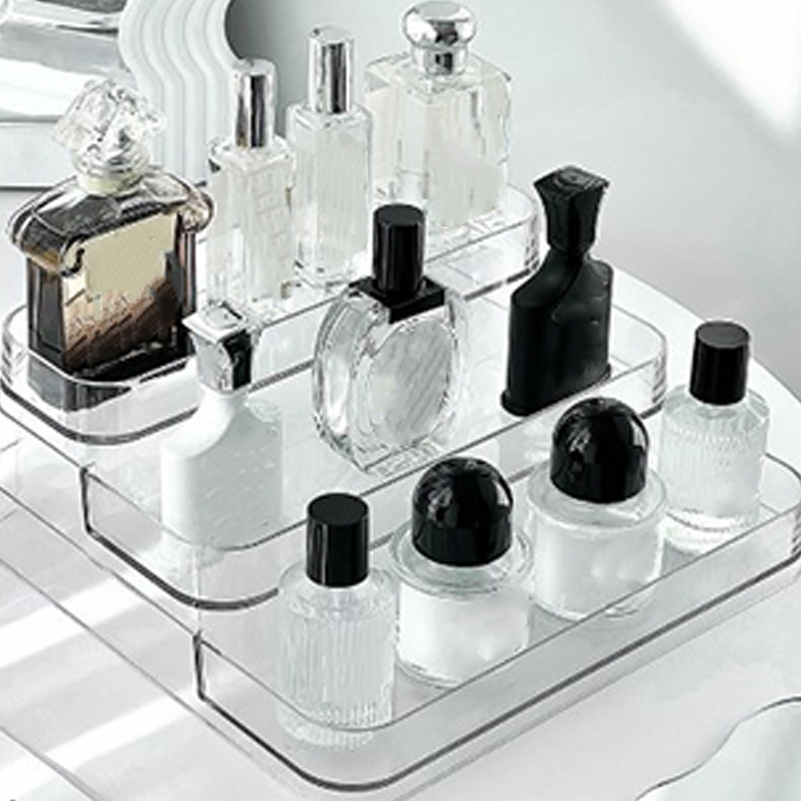 Clear Acrylic Display Riser Shelf 3 Tier Riser Display Stand Kitchen Bathroom view 12