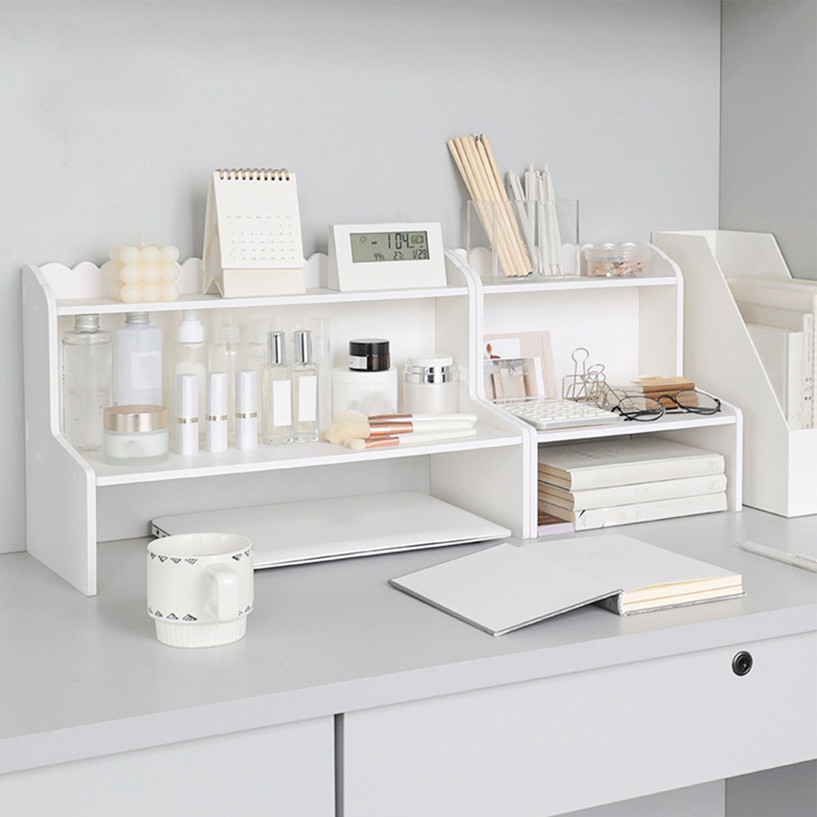 Desktop Wood Display Shelf Desk Multi Layer Storage Rack Mini Bookshelf view 6