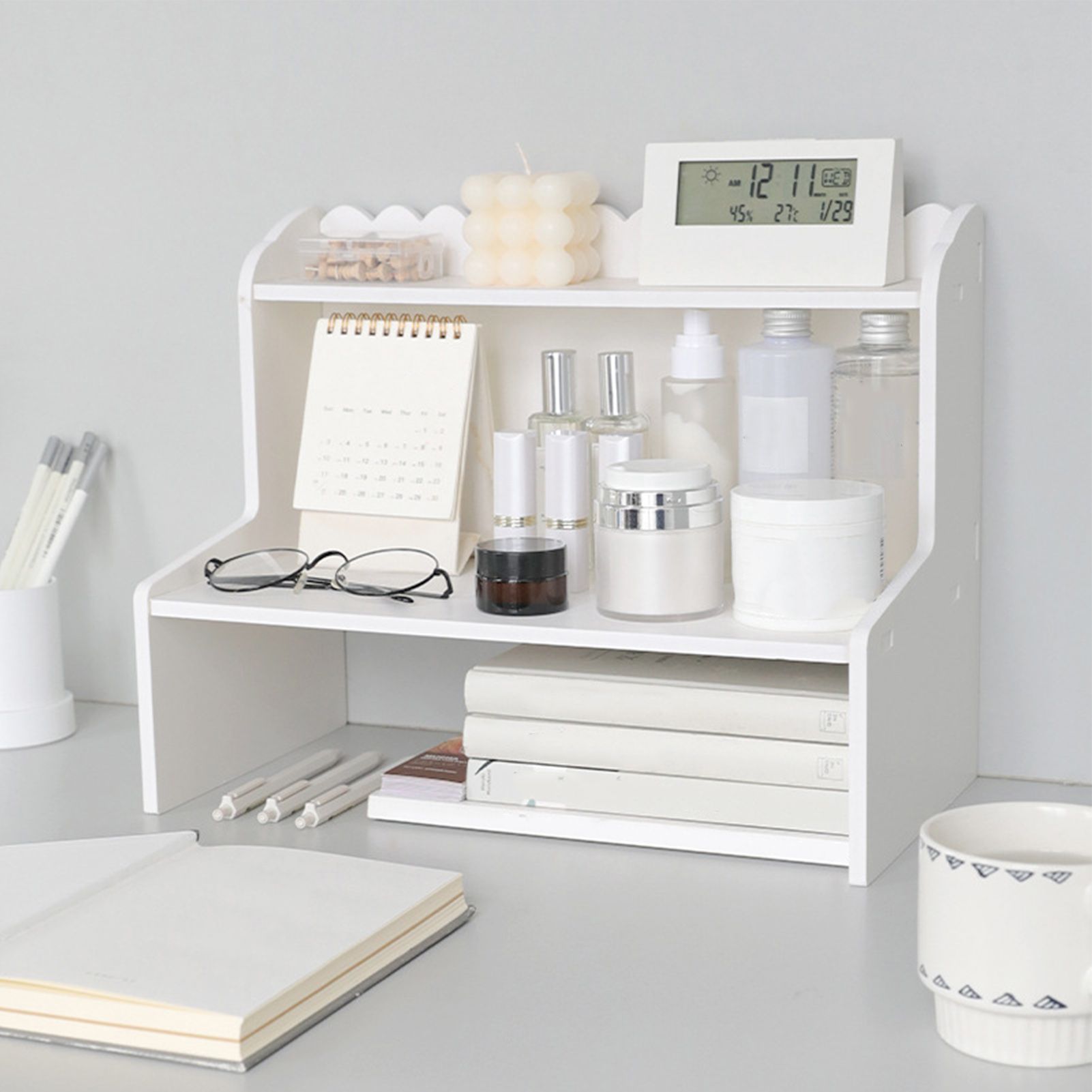 Desktop Wood Display Shelf Desk Multi Layer Storage Rack Mini Bookshelf view 11