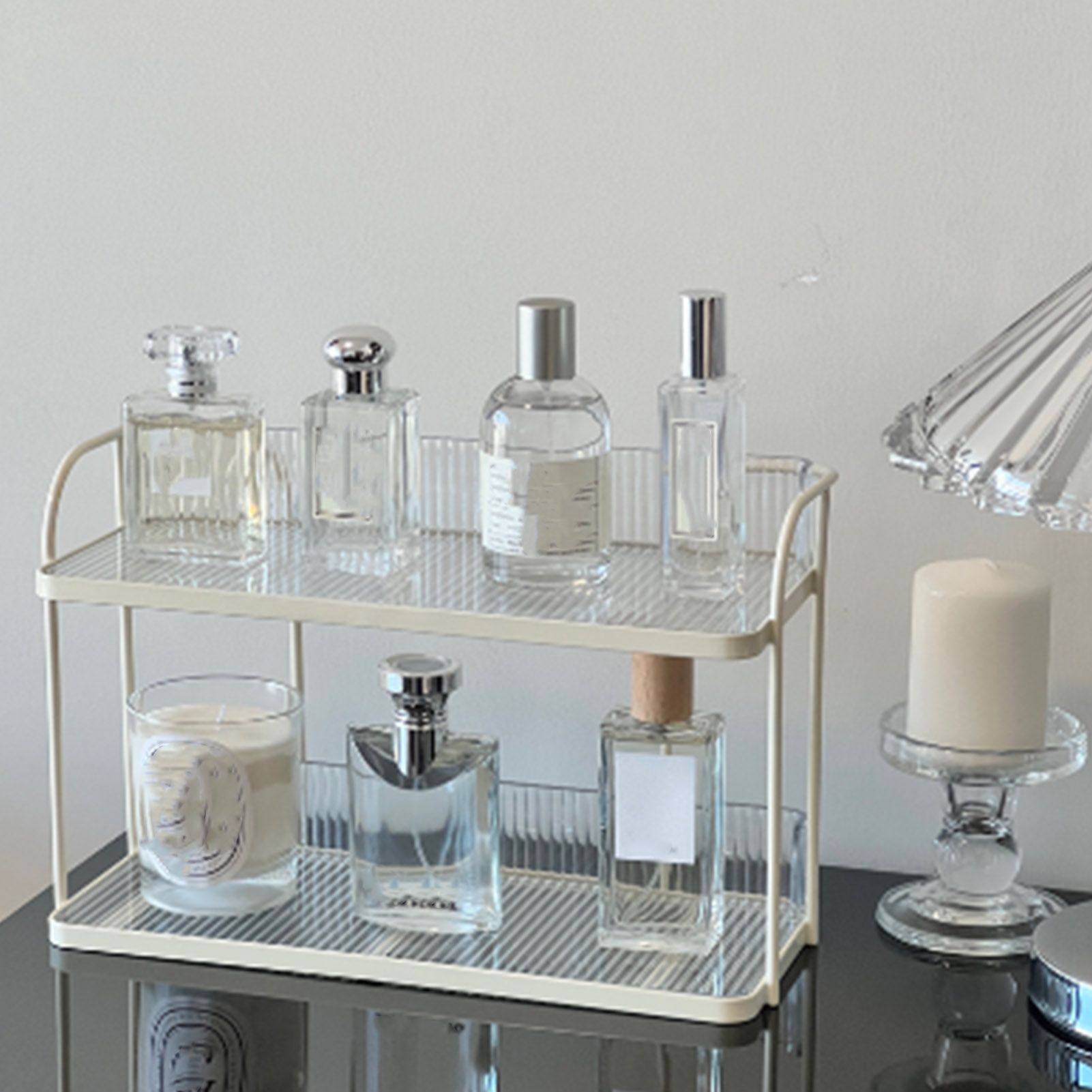 Transparent Double Layer Storage Rack Desktop Cosmetic Storage Rack view 11