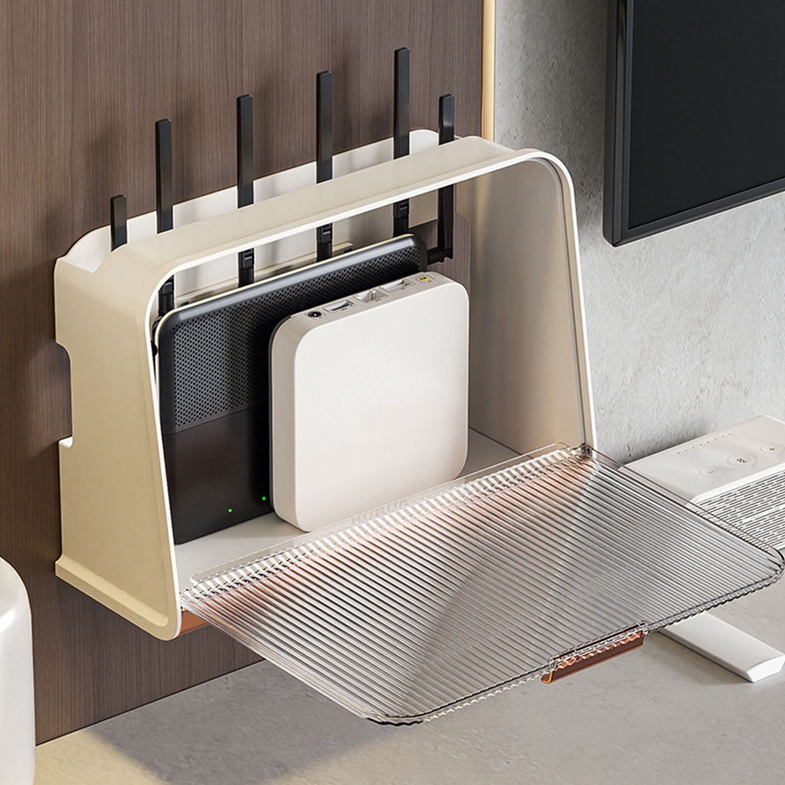 Wall Mounted WIFI Router Storage Box Great Capacity Power Strip Power Socket view 6