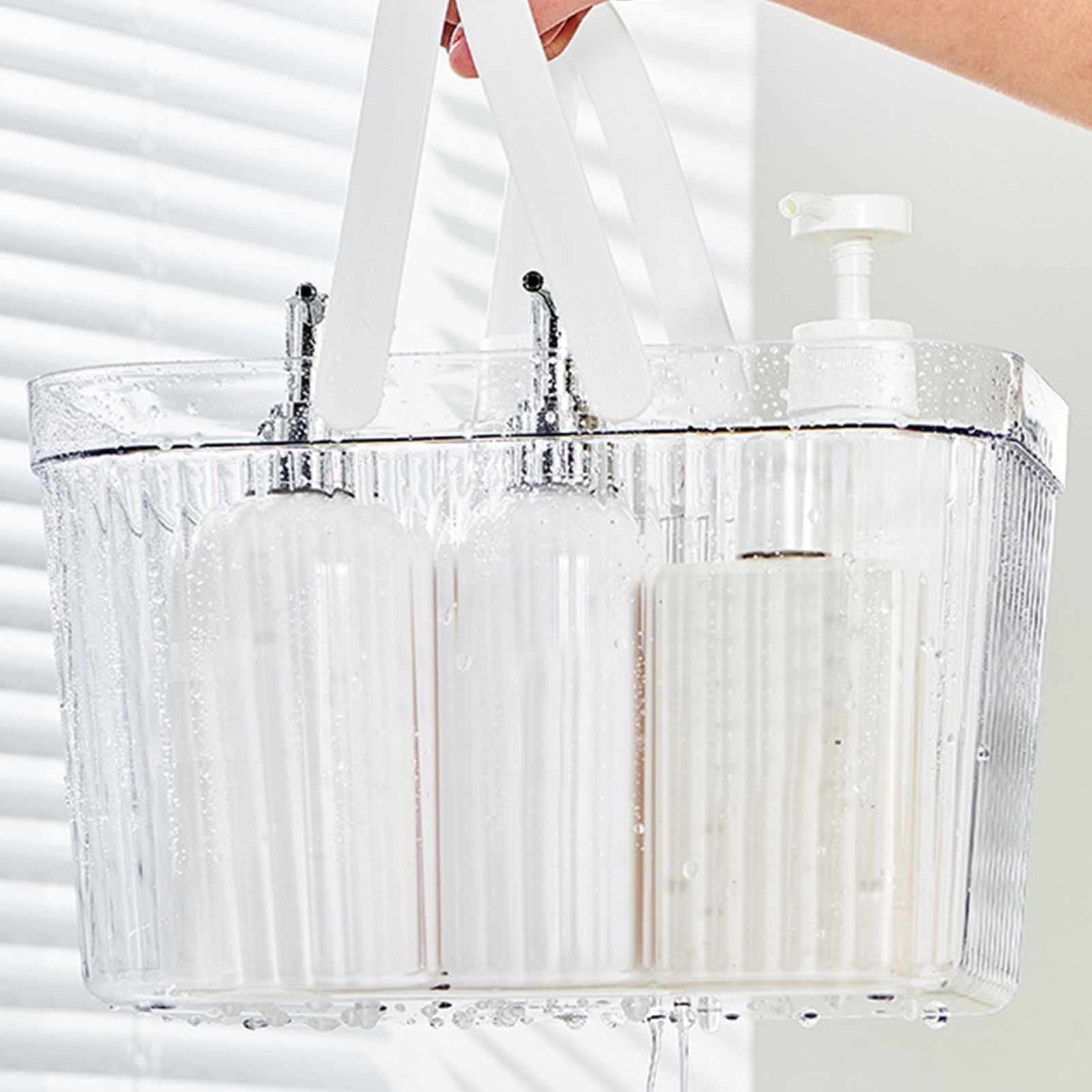 Bath Organizer Basket Stylish Clear Stripe Large Capacity Shower Storage view 8
