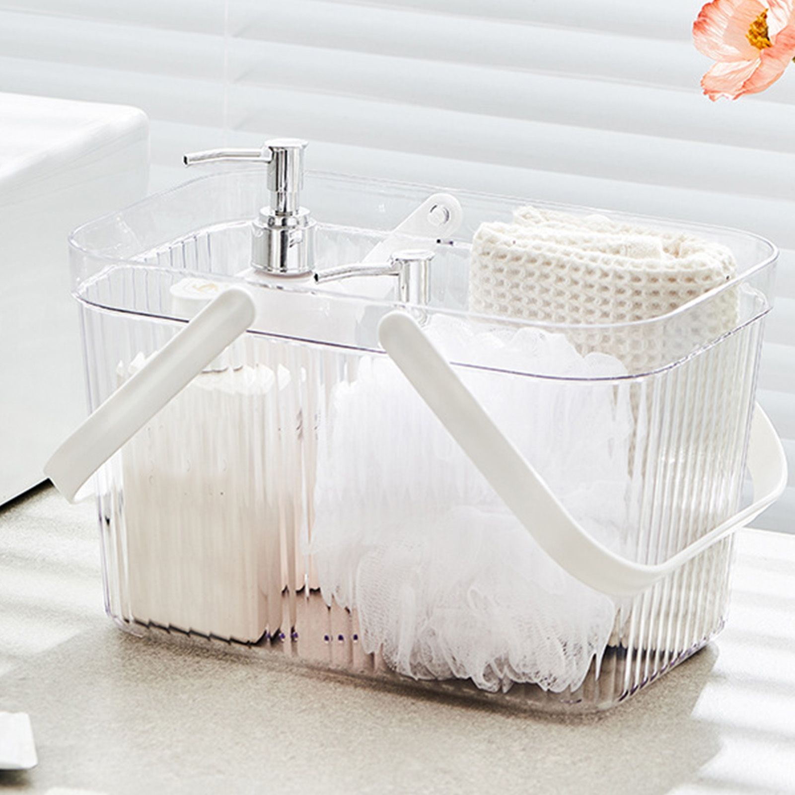 Bath Organizer Basket Stylish Clear Stripe Large Capacity Shower Storage view 10
