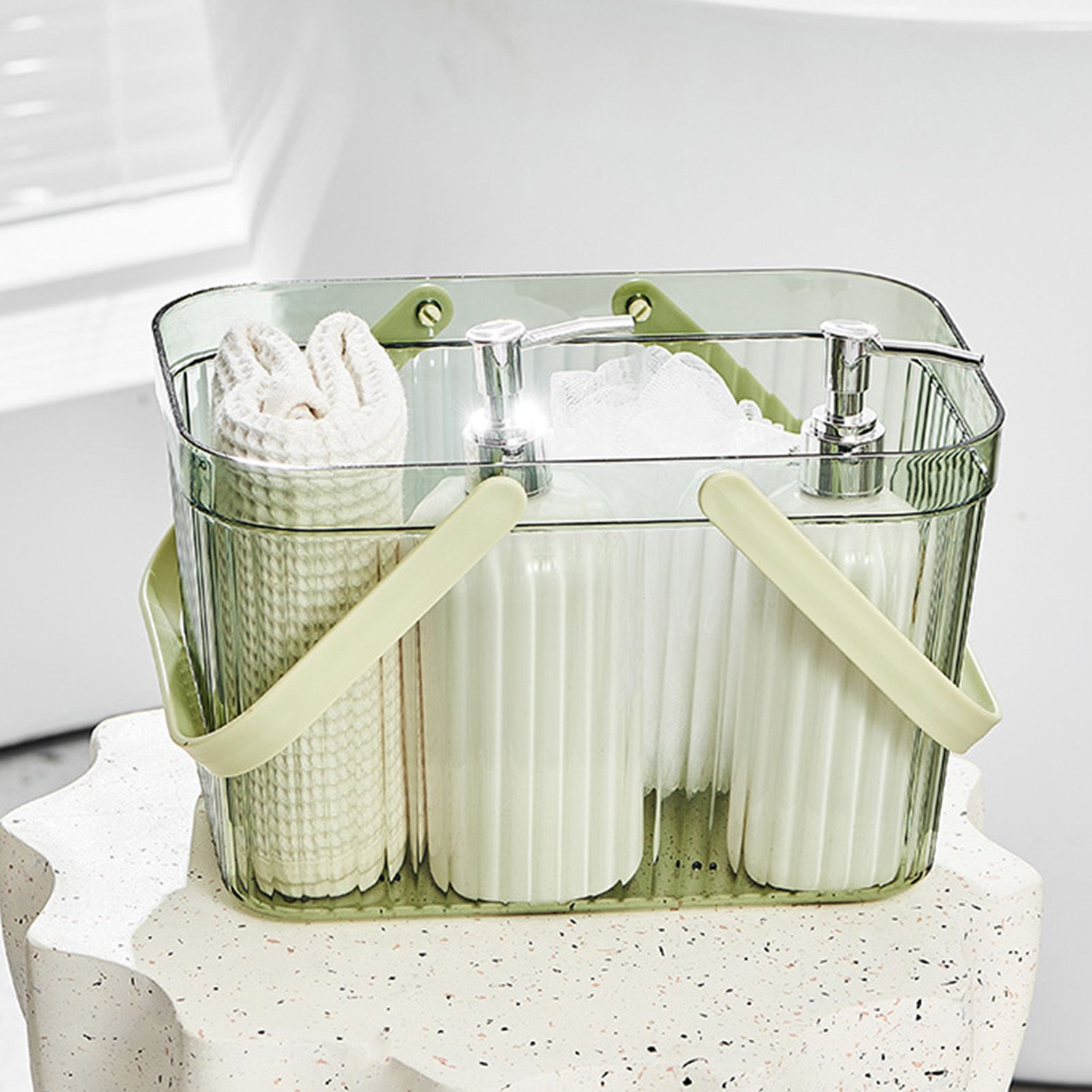Bath Organizer Basket Stylish Clear Stripe Large Capacity Shower Storage view 11