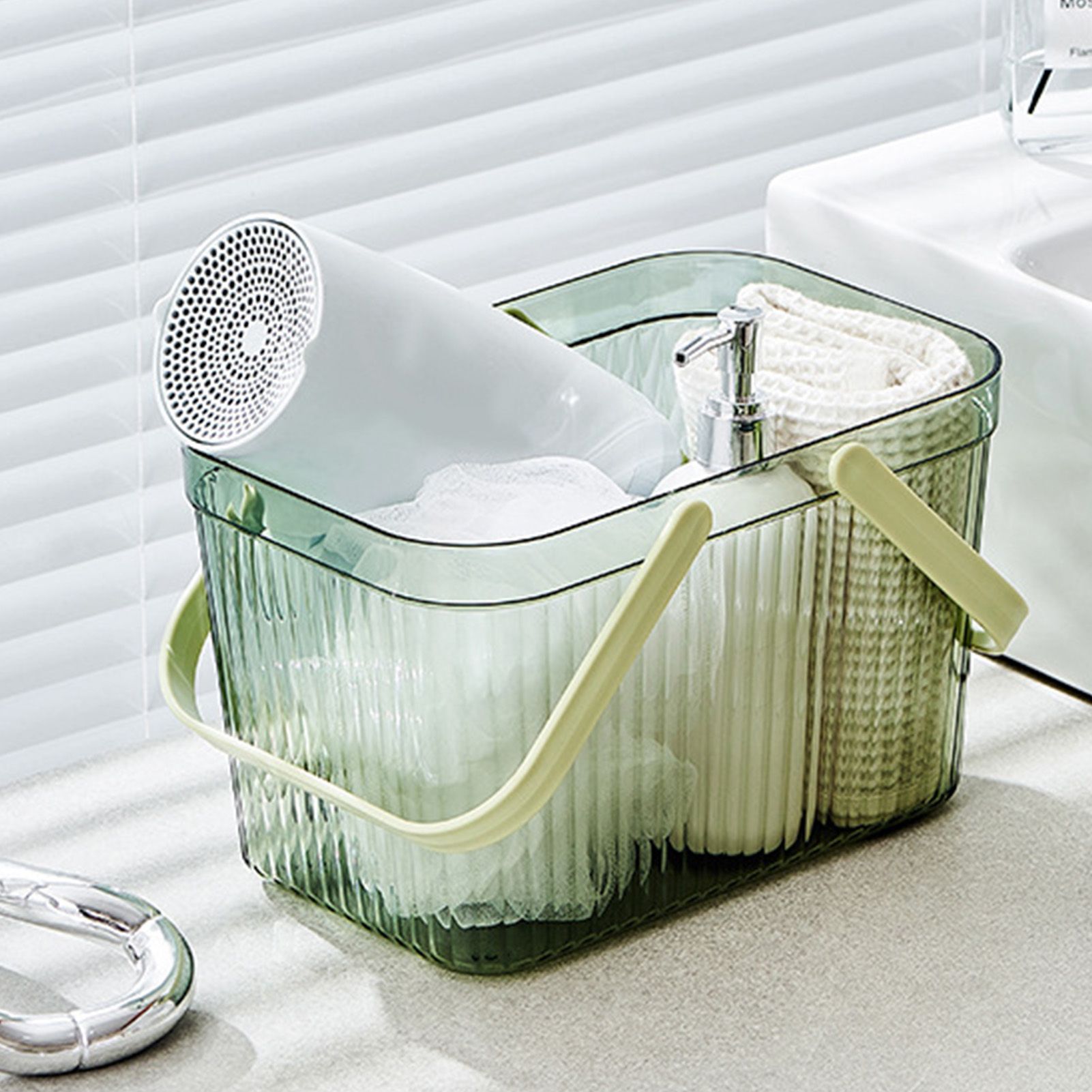 Bath Organizer Basket Stylish Clear Stripe Large Capacity Shower Storage view 12