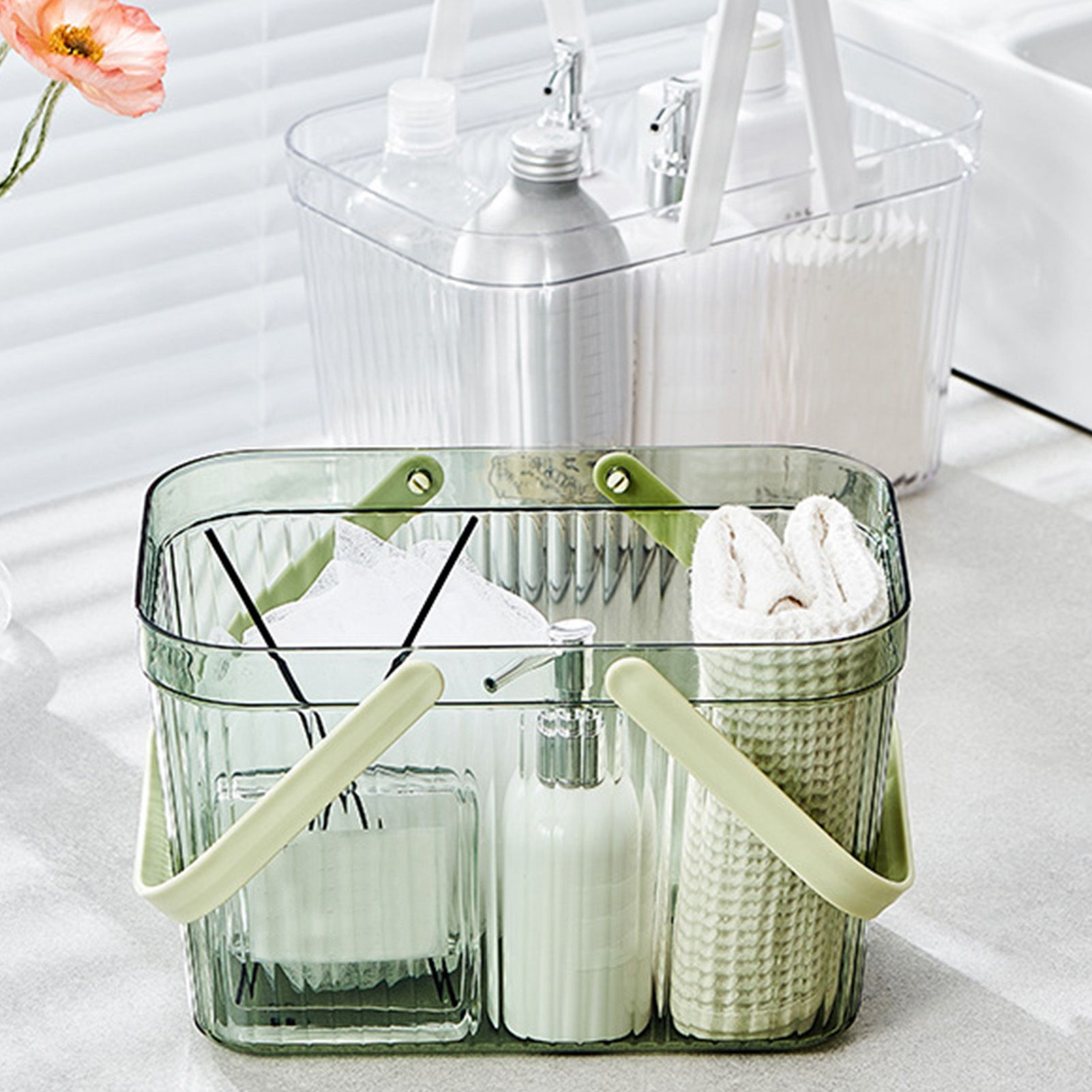 Bath Organizer Basket Stylish Clear Stripe Large Capacity Shower Storage view 13