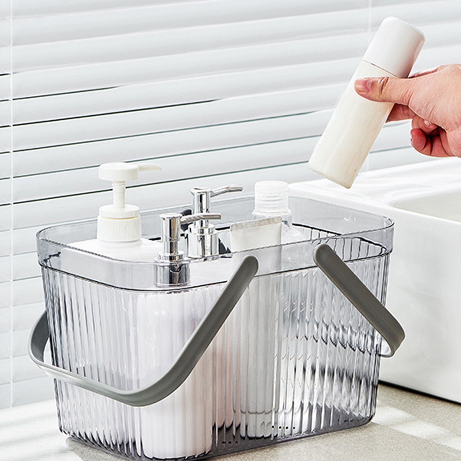 Bath Organizer Basket Stylish Clear Stripe Large Capacity Shower Storage view 14