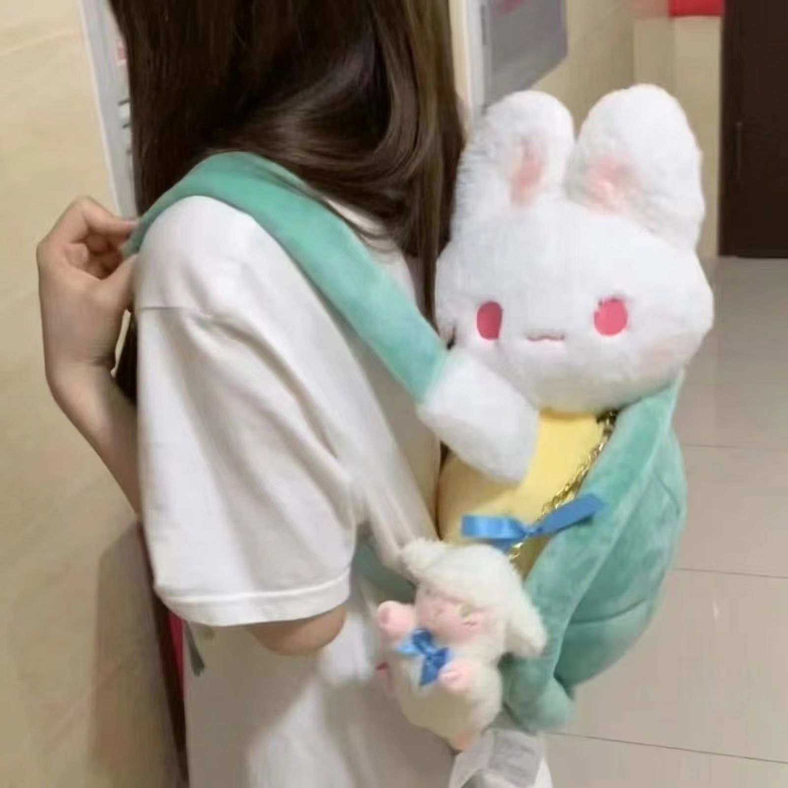 Rabbit Turtle Plush Backpack PP Cotton Short Plush Cartoon Perfect Detail view 6