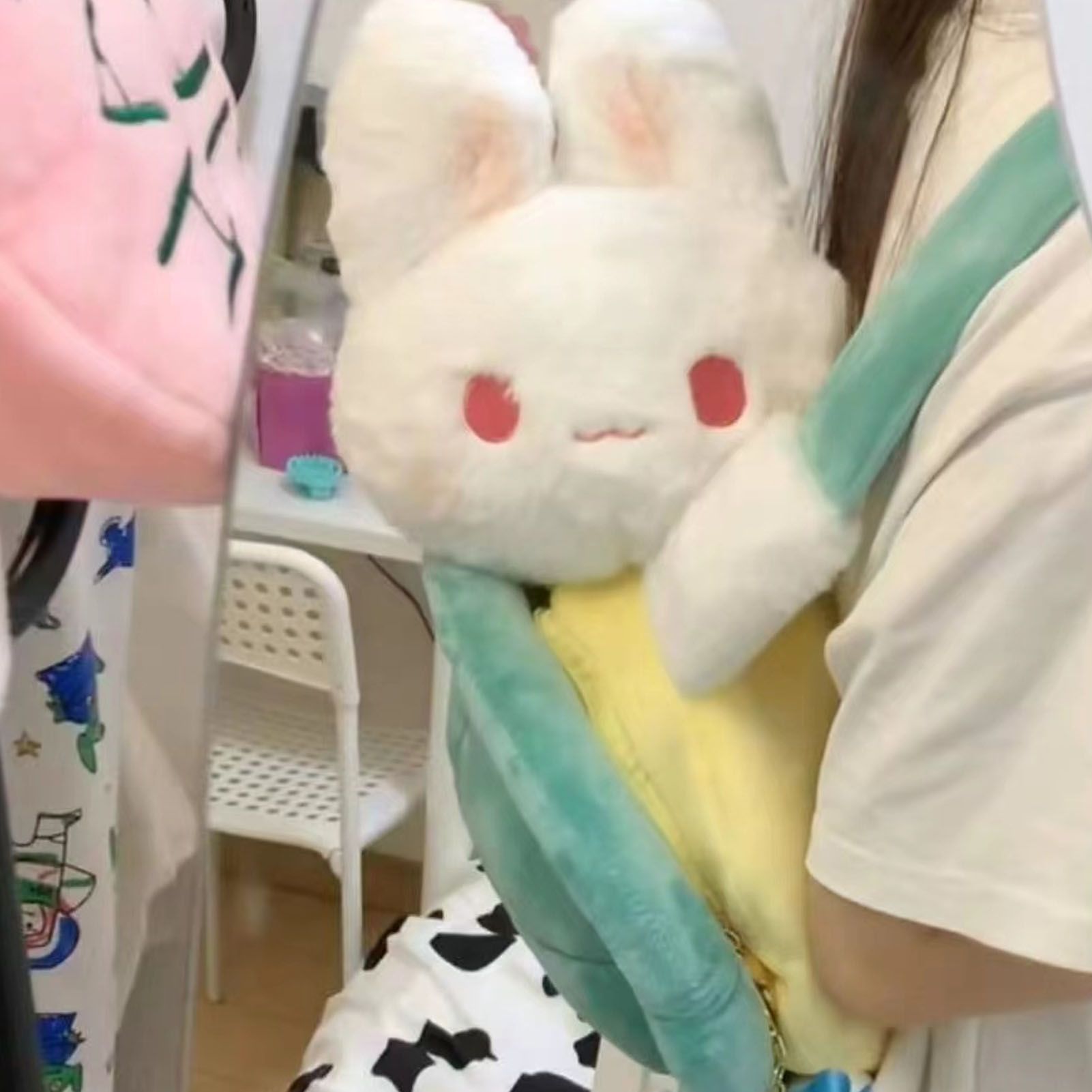 Rabbit Turtle Plush Backpack PP Cotton Short Plush Cartoon Perfect Detail view 10