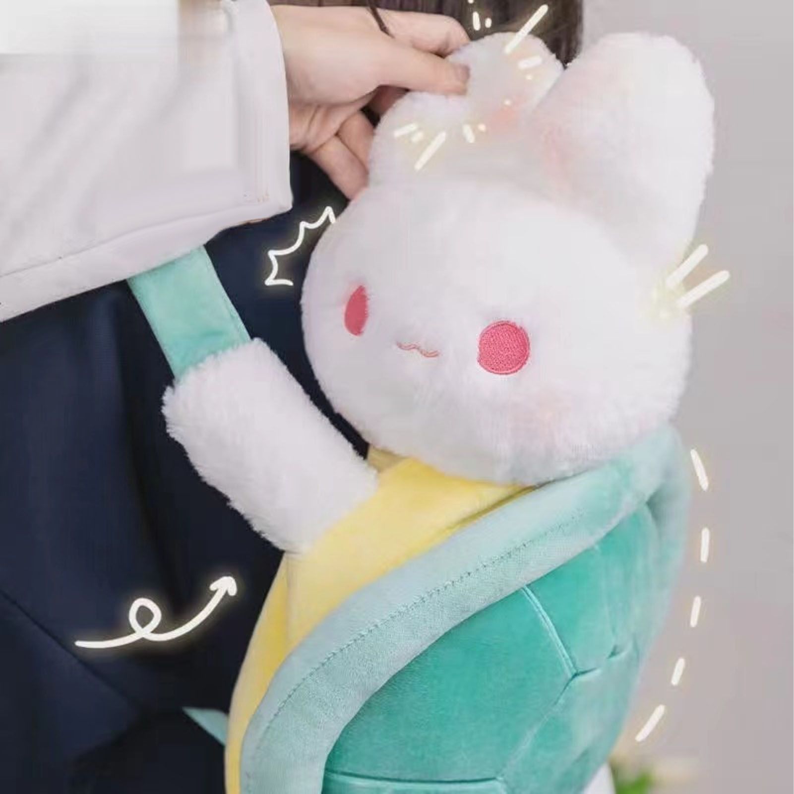 Rabbit Turtle Plush Backpack PP Cotton Short Plush Cartoon Perfect Detail view 12
