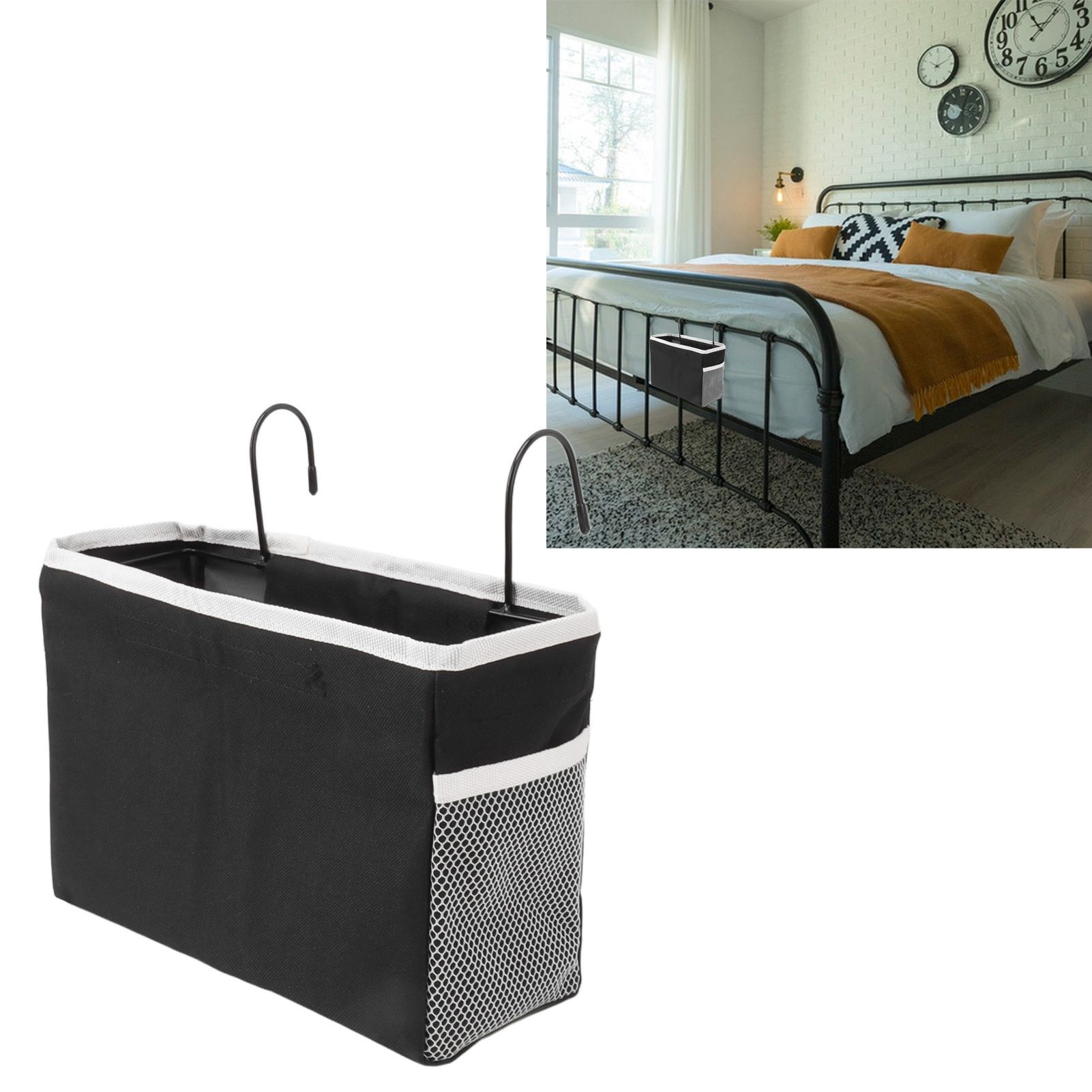Bedside Storage Basket Hook Hanging Canvas Bag Rail Organization Shelf for view 10