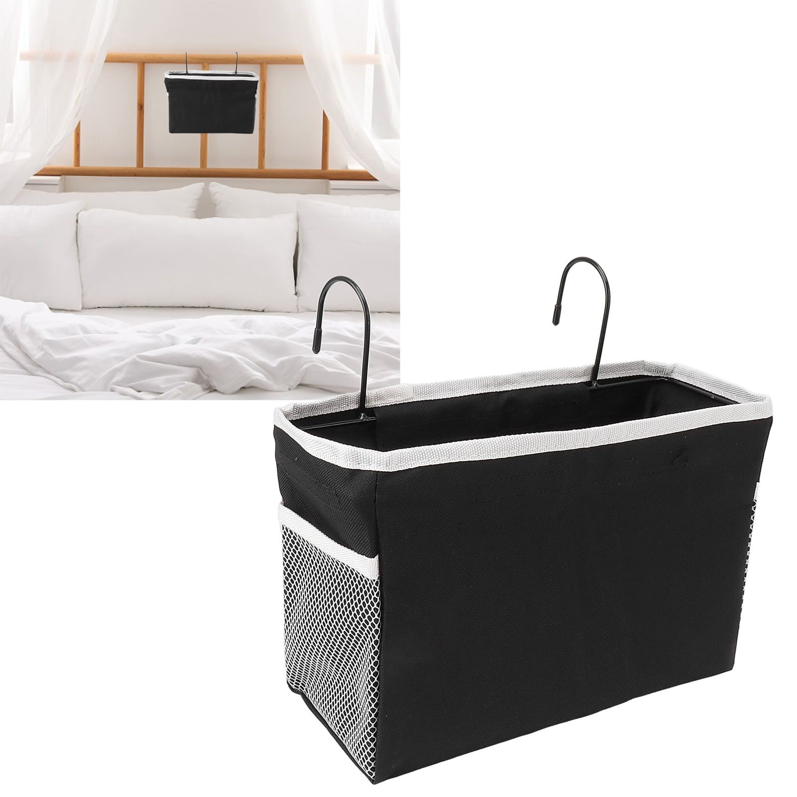 Bedside Storage Basket Hook Hanging Canvas Bag Rail Organization Shelf for view 11
