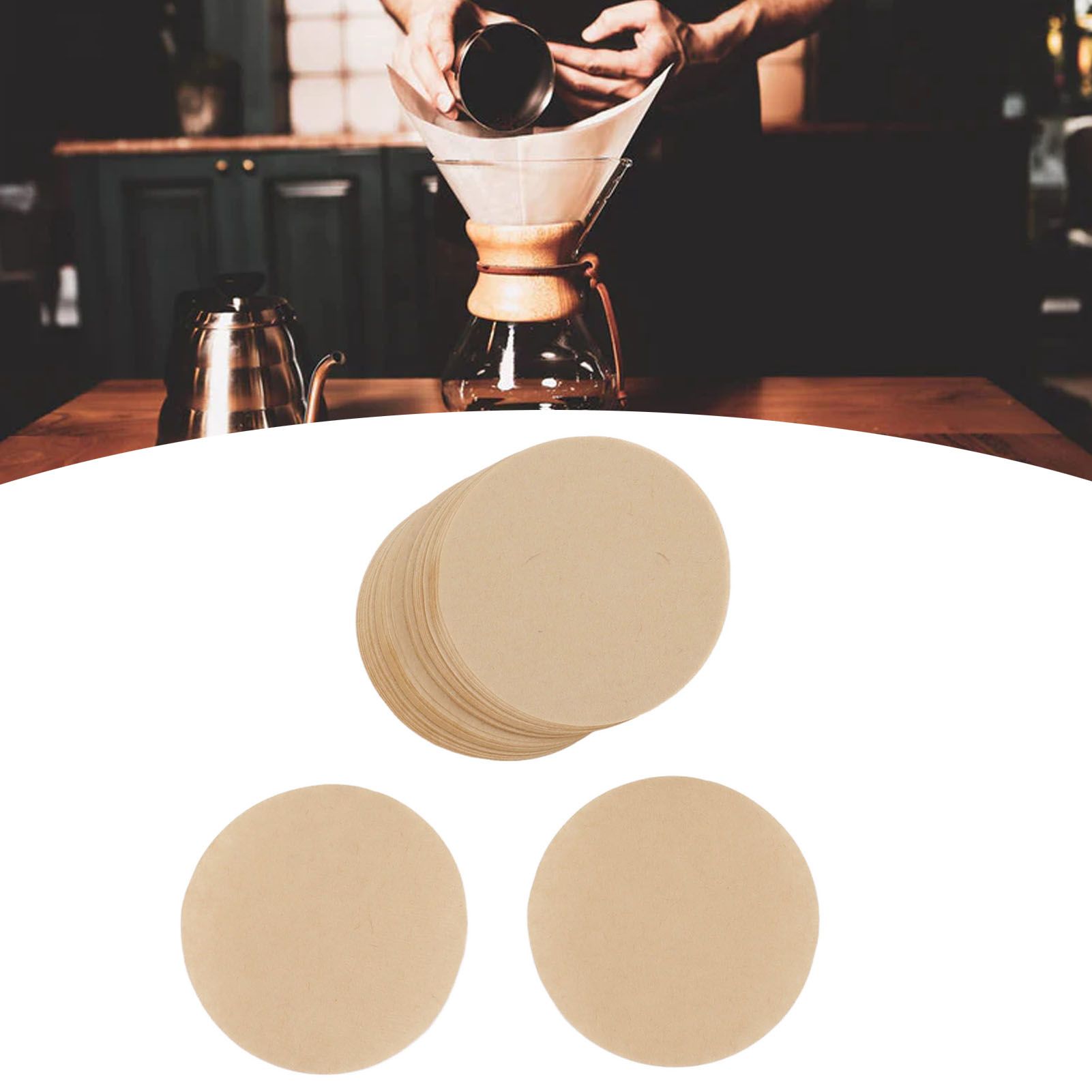 100Pcs 64mm Round Coffee Filter Unbleached Natural Coffee Filter Paper for 1 view 11