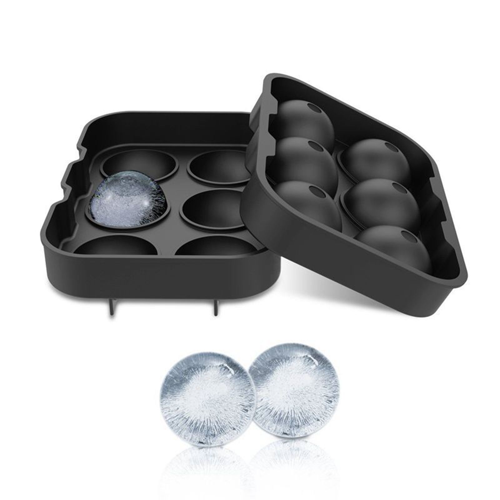 Ice Cube Tray 6 Grids Easy Release Silicone Square and Round with Lid Ice Cube
