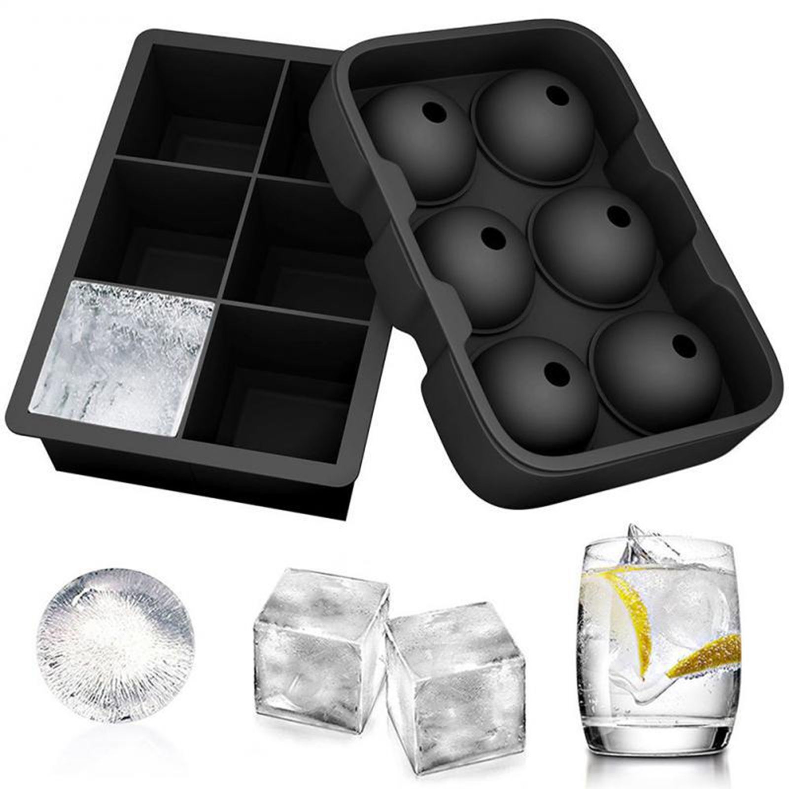 Ice Cube Tray 6 Grids Easy Release Silicone Square and Round with Lid Ice Cube view 4