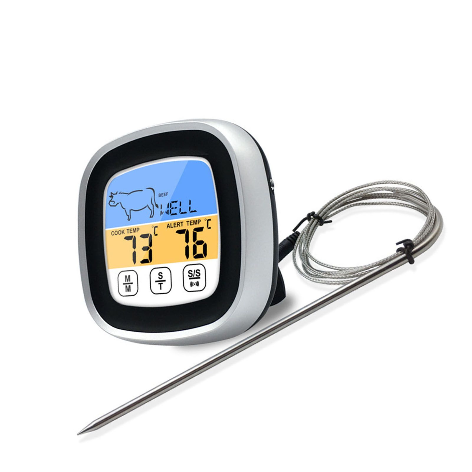 Digital Timer Thermometer Touch Screen Stainless Steel Meat Thermometer for view 2