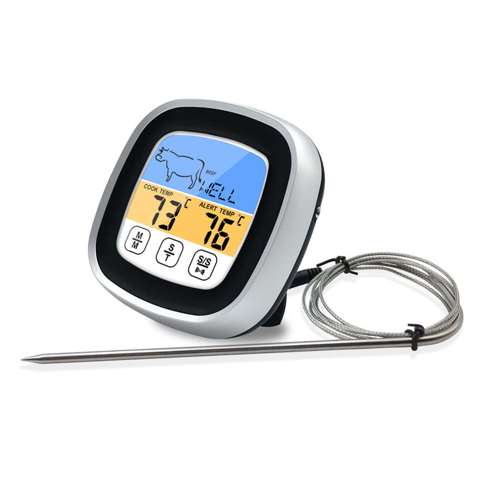 Digital Timer Thermometer Touch Screen Stainless Steel Meat Thermometer for view 3