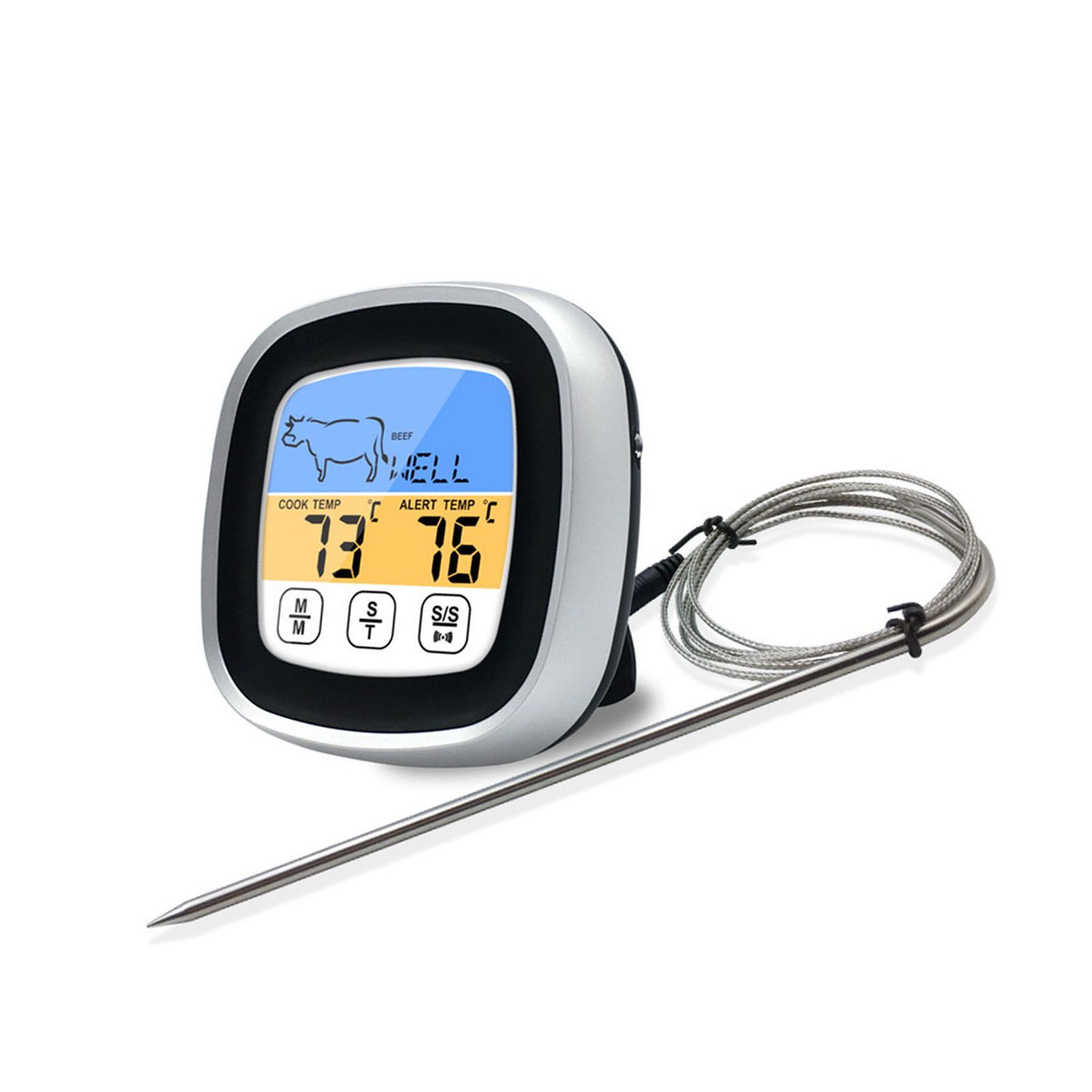 Digital Timer Thermometer Touch Screen Stainless Steel Meat Thermometer for view 4
