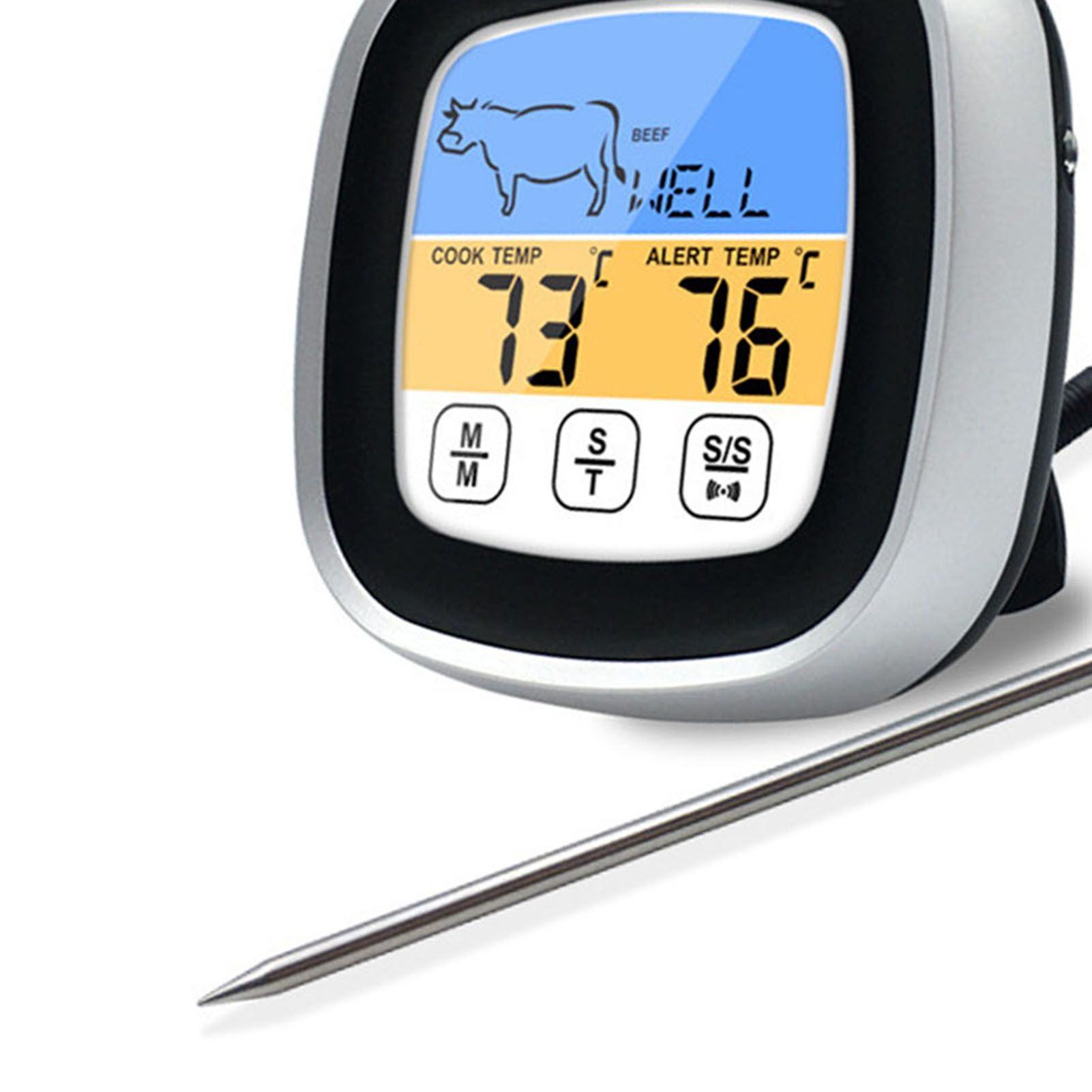 Digital Timer Thermometer Touch Screen Stainless Steel Meat Thermometer for view 7