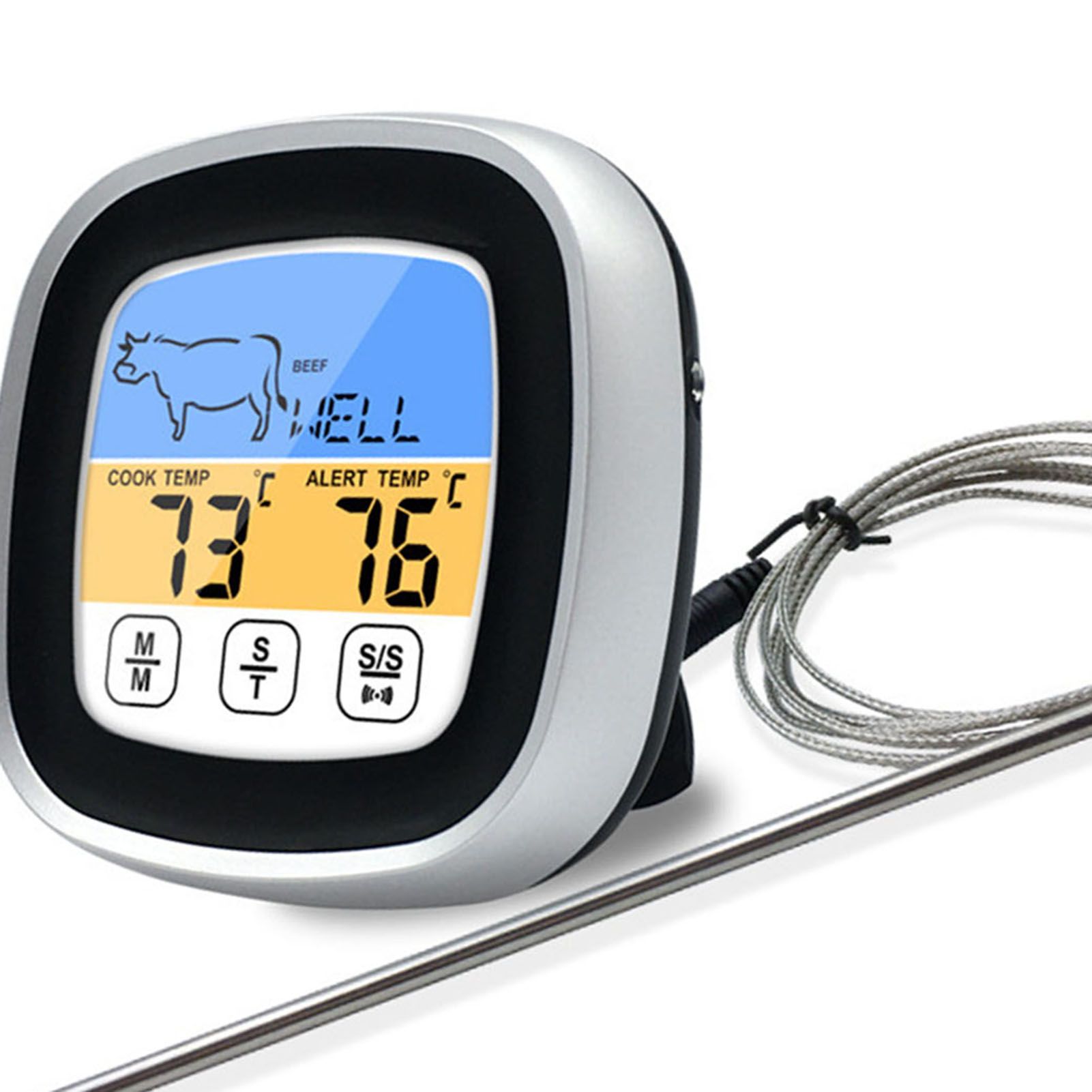 Digital Timer Thermometer Touch Screen Stainless Steel Meat Thermometer for view 9