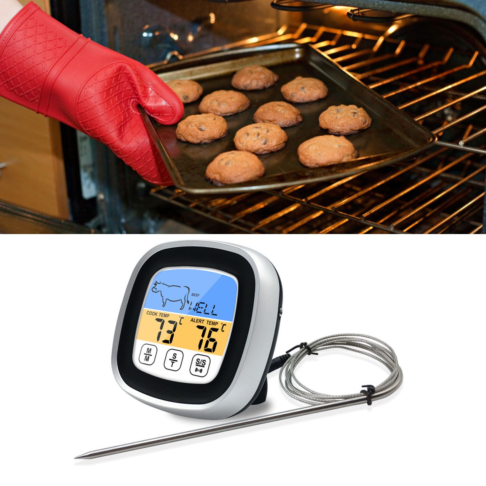 Digital Timer Thermometer Touch Screen Stainless Steel Meat Thermometer for view 12