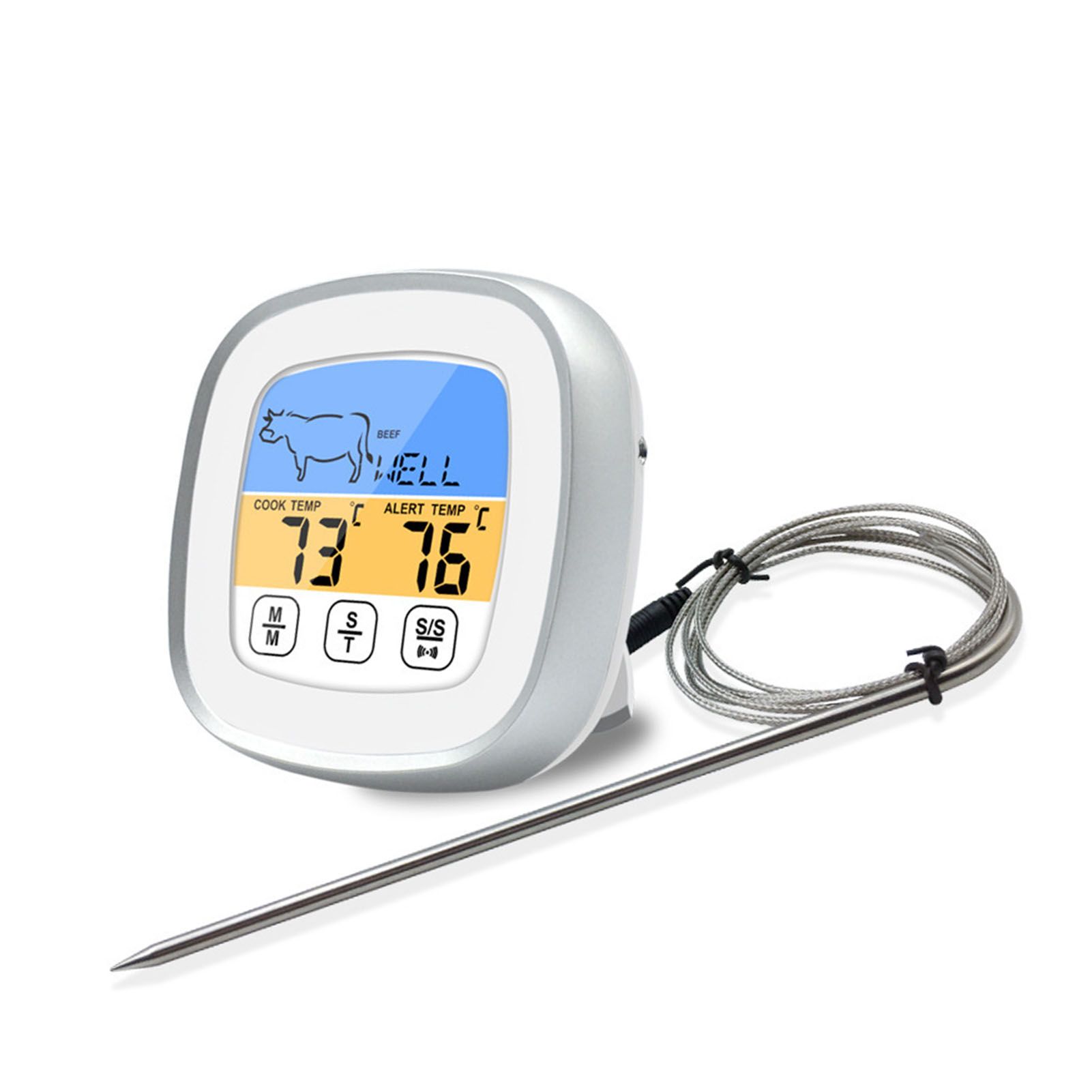 Digital Timer Thermometer Touch Screen Stainless Steel Meat Thermometer for view 2