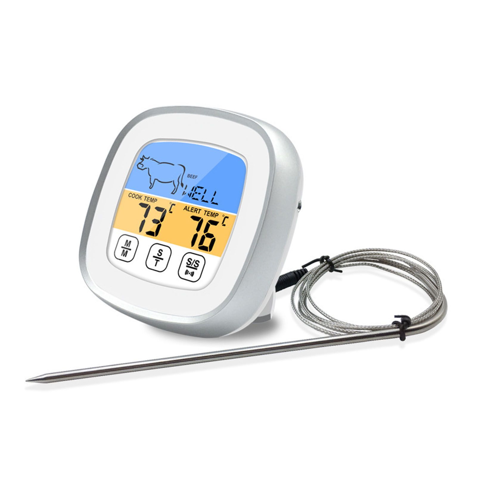 Digital Timer Thermometer Touch Screen Stainless Steel Meat Thermometer for view 3