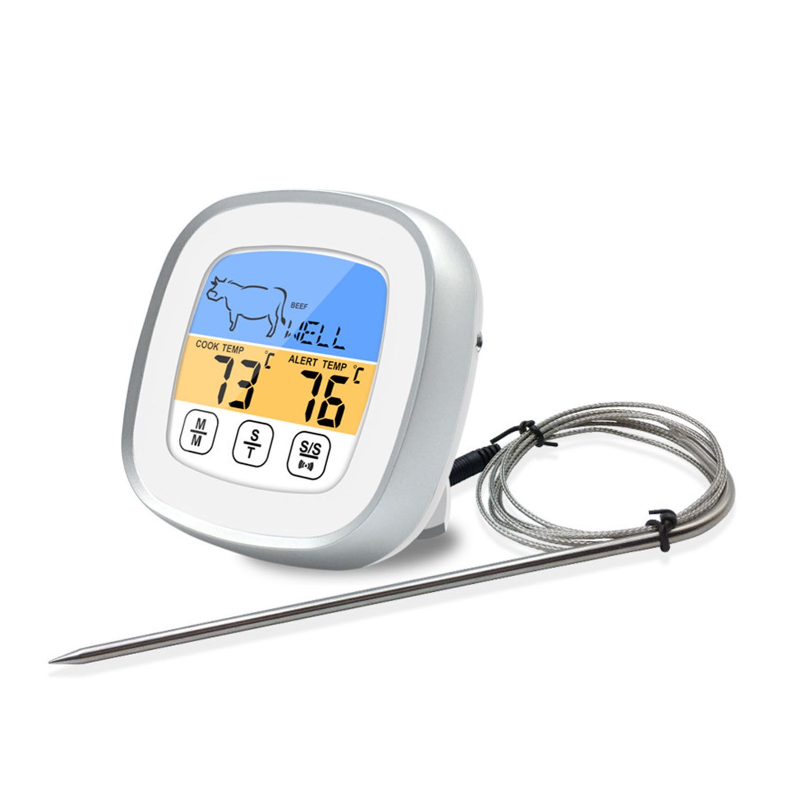 Digital Timer Thermometer Touch Screen Stainless Steel Meat Thermometer for view 4