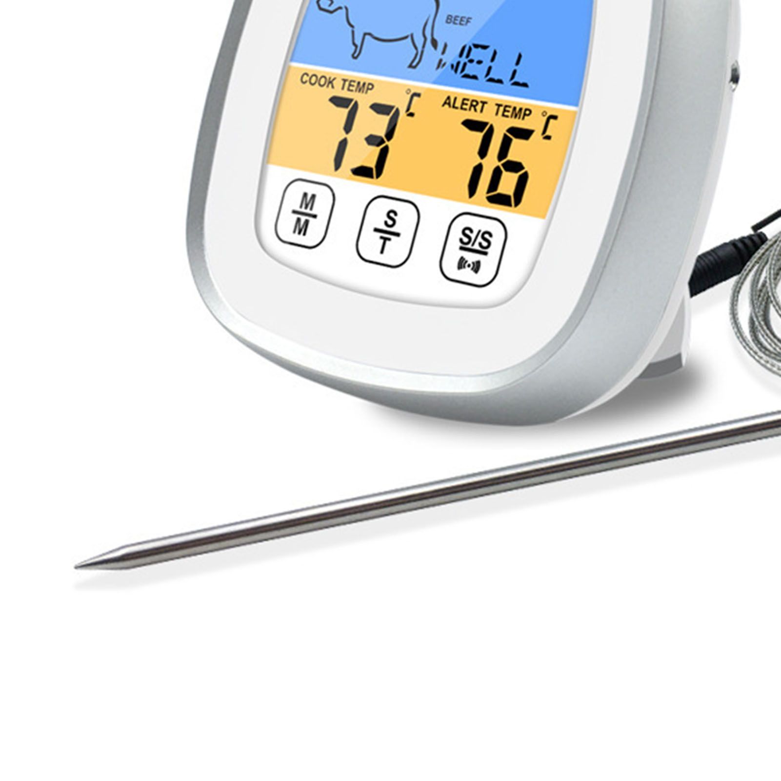 Digital Timer Thermometer Touch Screen Stainless Steel Meat Thermometer for view 7