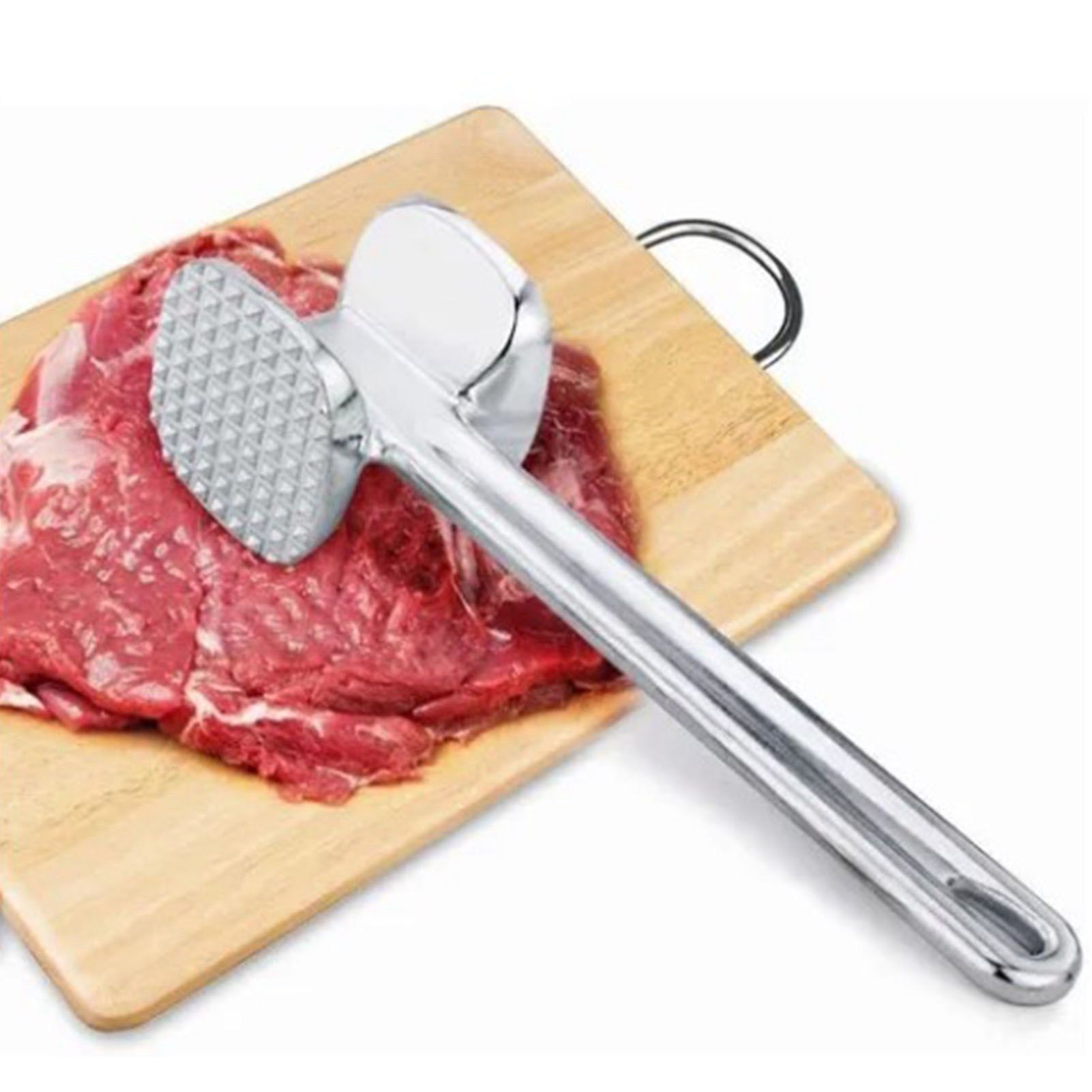 Meat Tenderizer Aluminium Alloy Round Silver Ergonomic Meat Mallet for Kitchen view 6