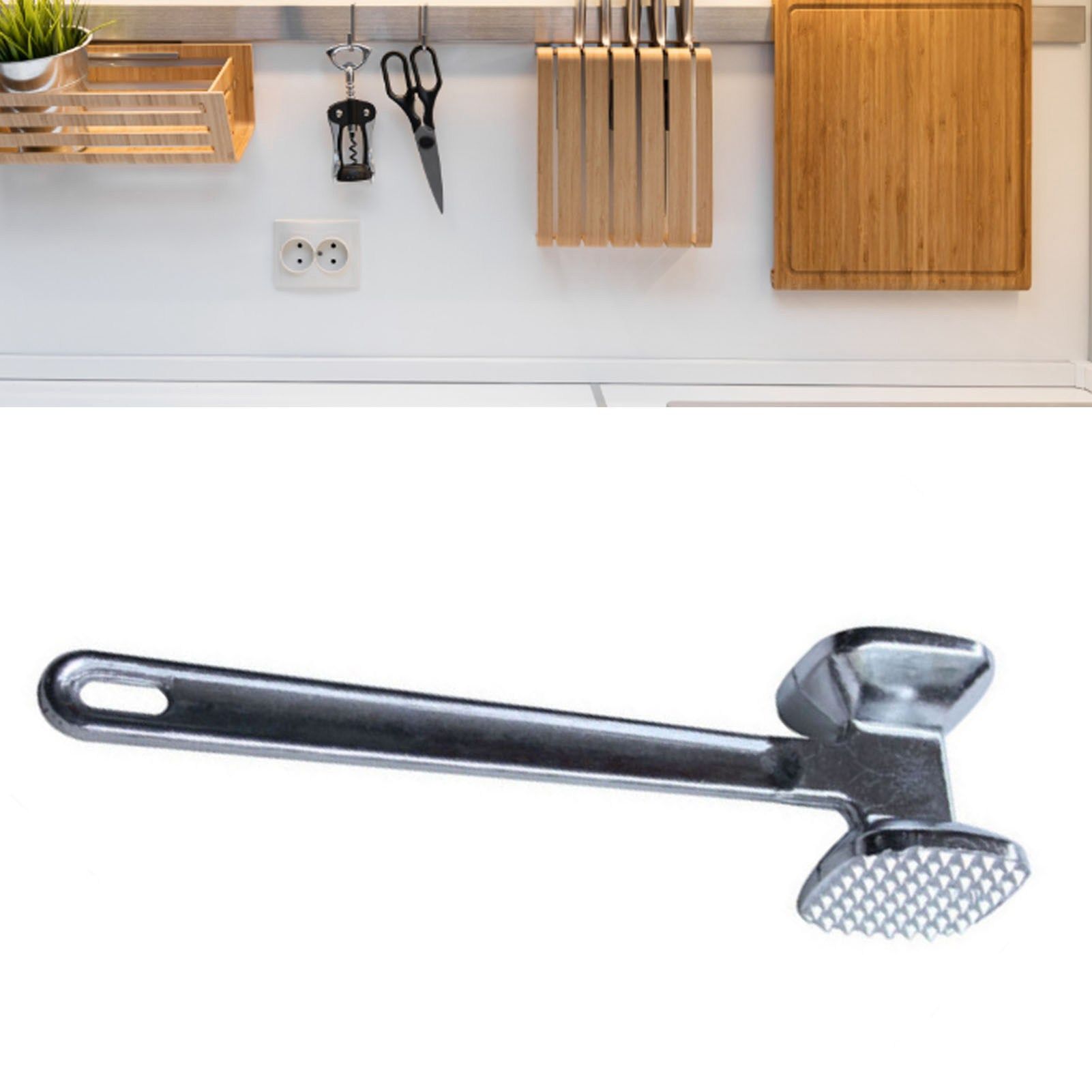 Meat Tenderizer Aluminium Alloy Round Silver Ergonomic Meat Mallet for Kitchen view 11