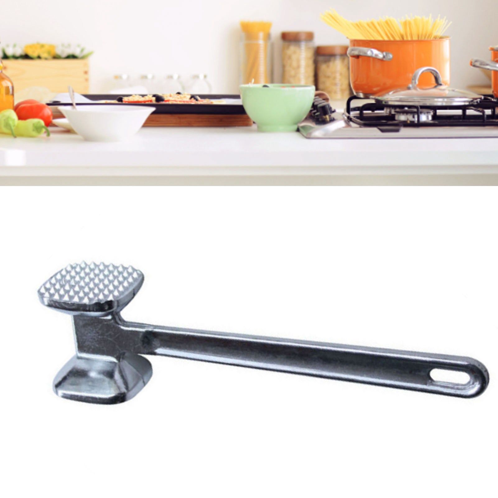 Meat Tenderizer Aluminium Alloy Round Silver Ergonomic Meat Mallet for Kitchen view 12