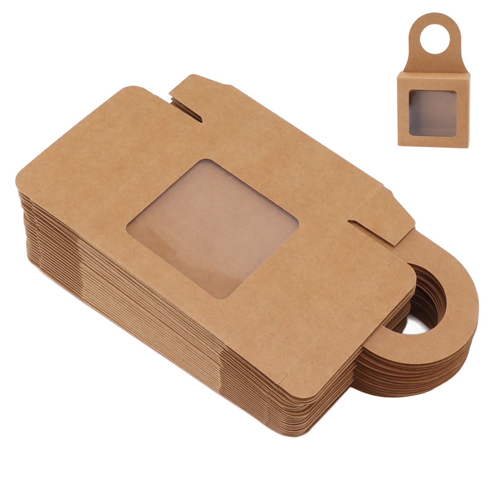 25 Count Kraft Paper Wine Bottle Box with Hanging Hook Window Foldable Kraft