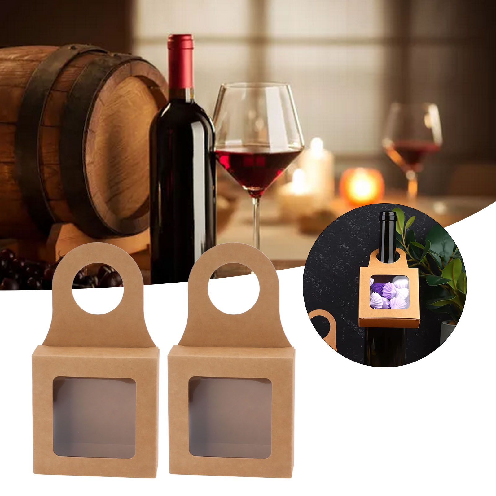 25 Count Kraft Paper Wine Bottle Box with Hanging Hook Window Foldable Kraft view 11