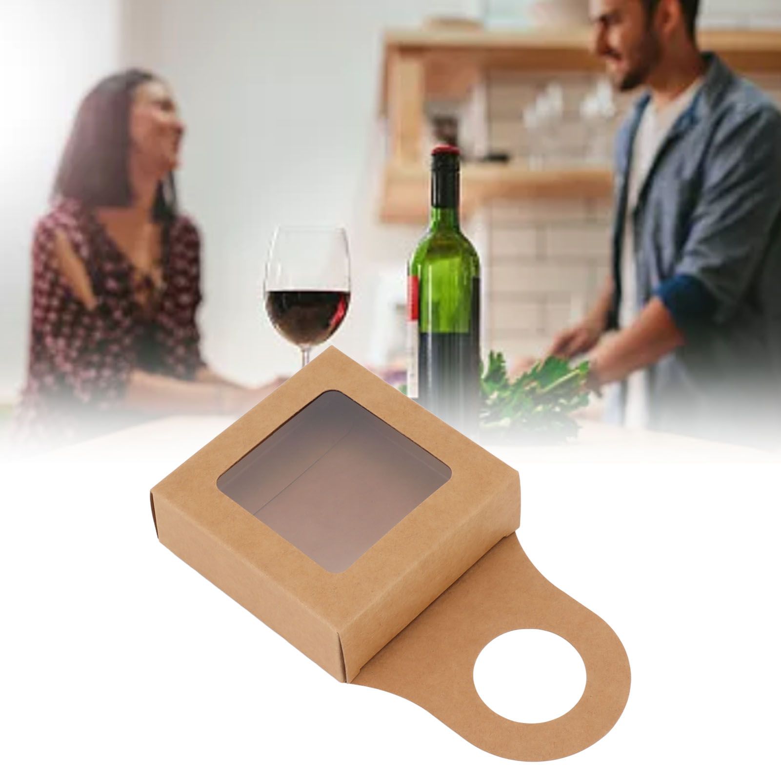 25 Count Kraft Paper Wine Bottle Box with Hanging Hook Window Foldable Kraft view 12
