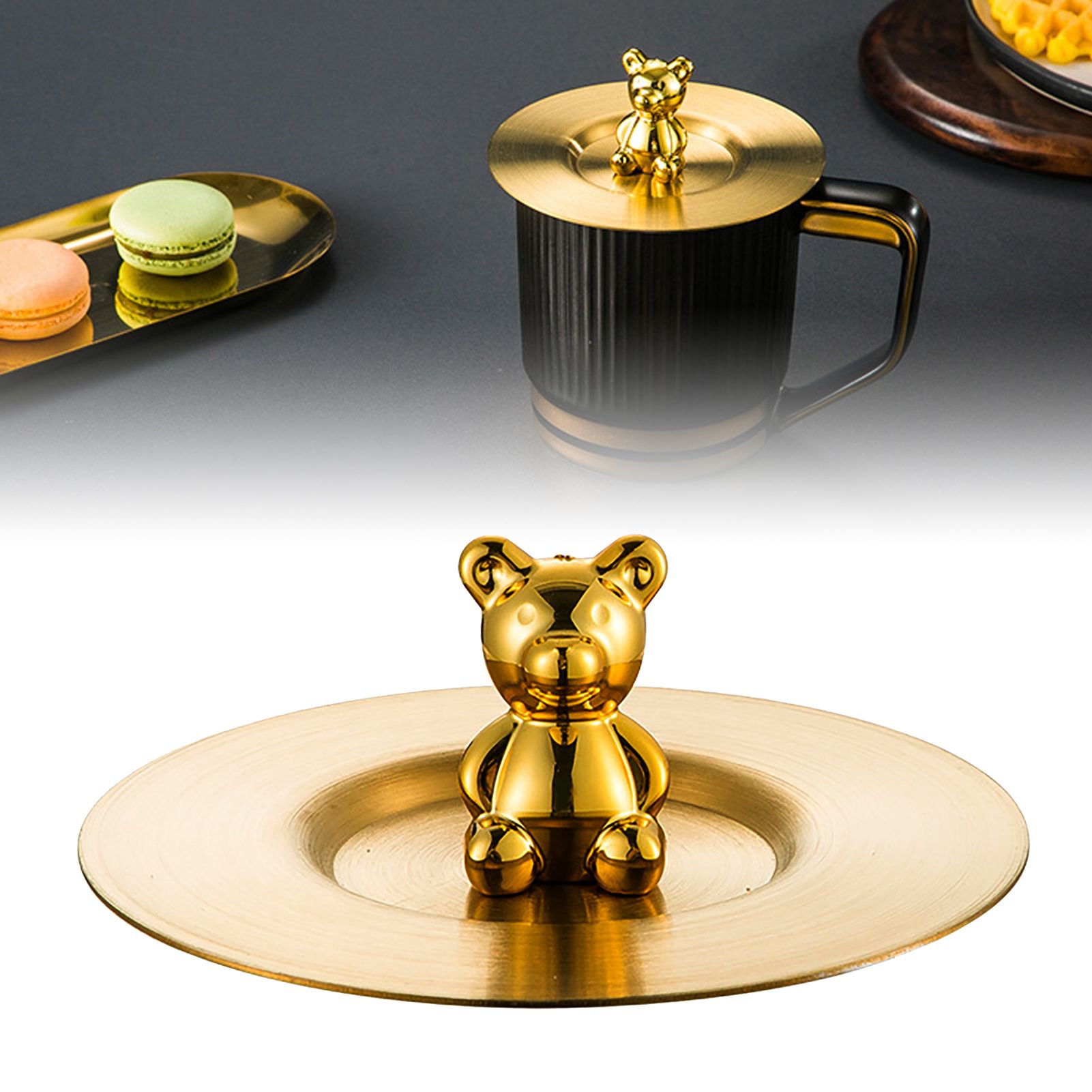 Cute Bear Cup Cover Stainless Steel Dustproof Rounded Edges Glossy Surface view 6